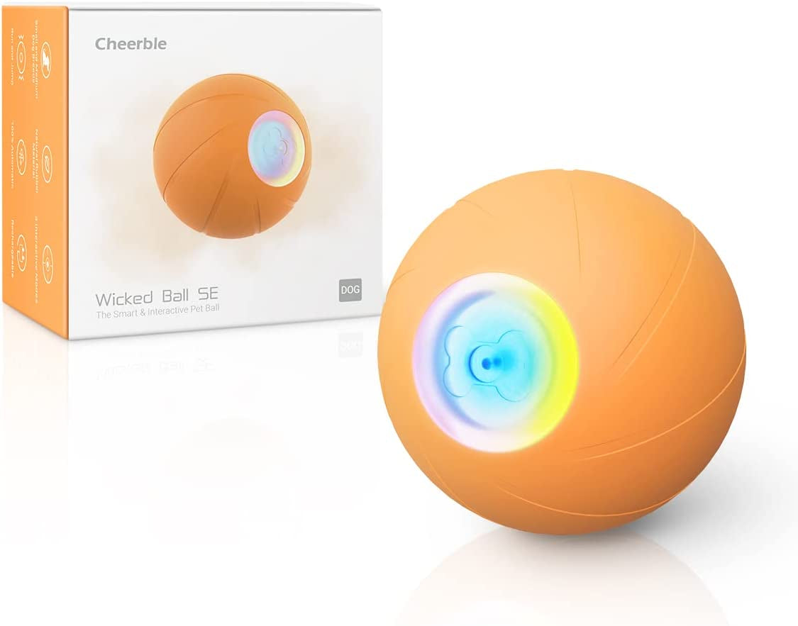 Smart Interactive Dog Toy, Wicked Ball SE, Automatic Moving Bouncing Rotating Ball, Active Rolling Ball for Toy and Small Dogs, Peppy Pet Ball with Lights, Fun Birthday Gift (Orange)