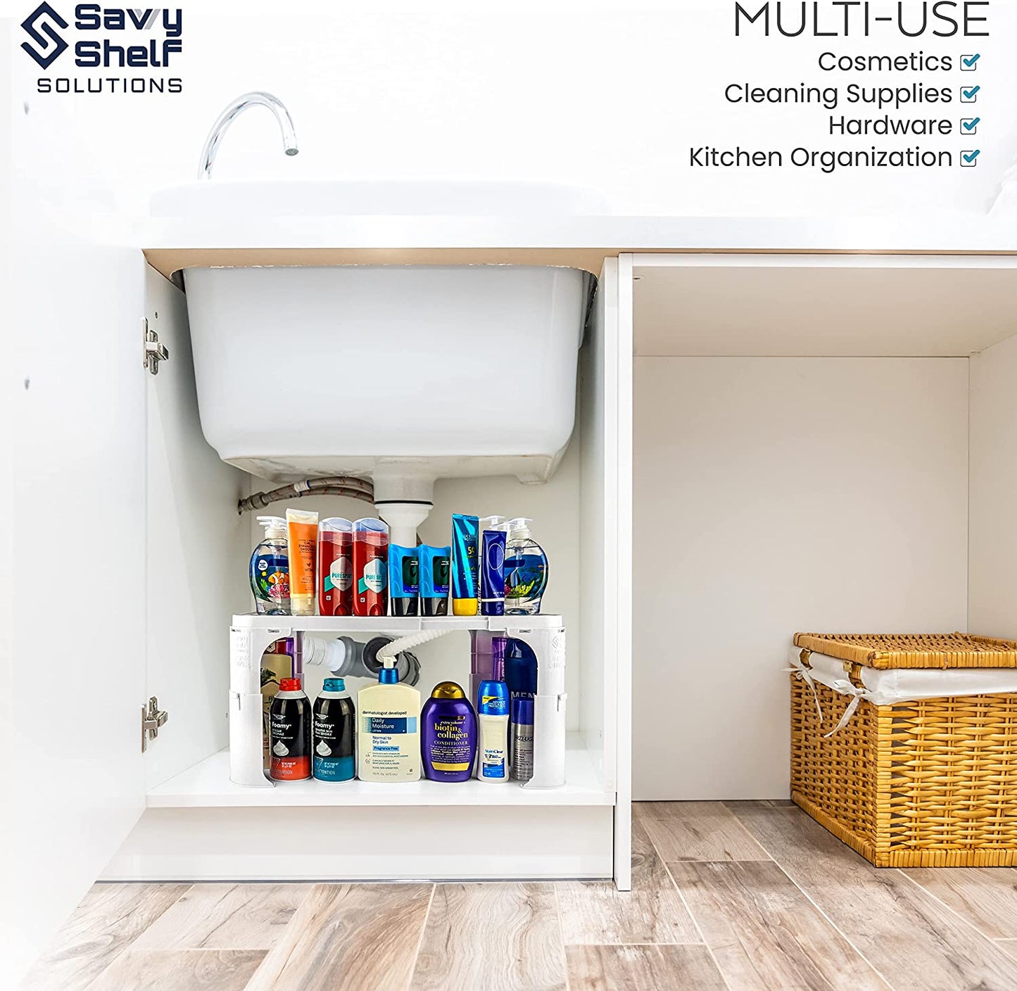 Expandable under Sink Organizer and Storage I Bathroom under the Sink Organizer Kitchen under Sink Shelf I Cleaning Supplies (Undersink)