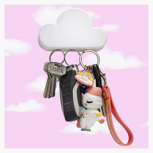 White Cloud Magnetic Key Holder for Wall - Novelty Adhesive Cute Key Hanger Organizer, Easy to Mount - Powerful Magnets Keep Keychains and Loose Keys Securely in Place