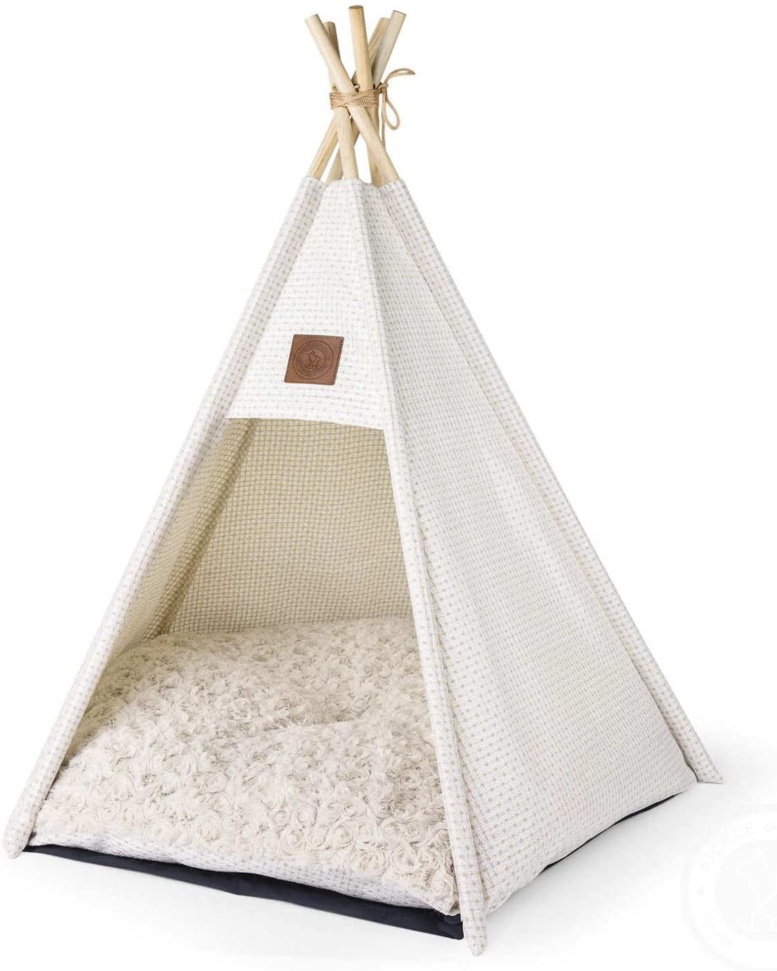 - Small to Medium Dog Teepee/Tent for Cats - Stylish, Soft, Cozy Bed W/Thick Plush Pad, Durable Fabric & Machine Washable (White)