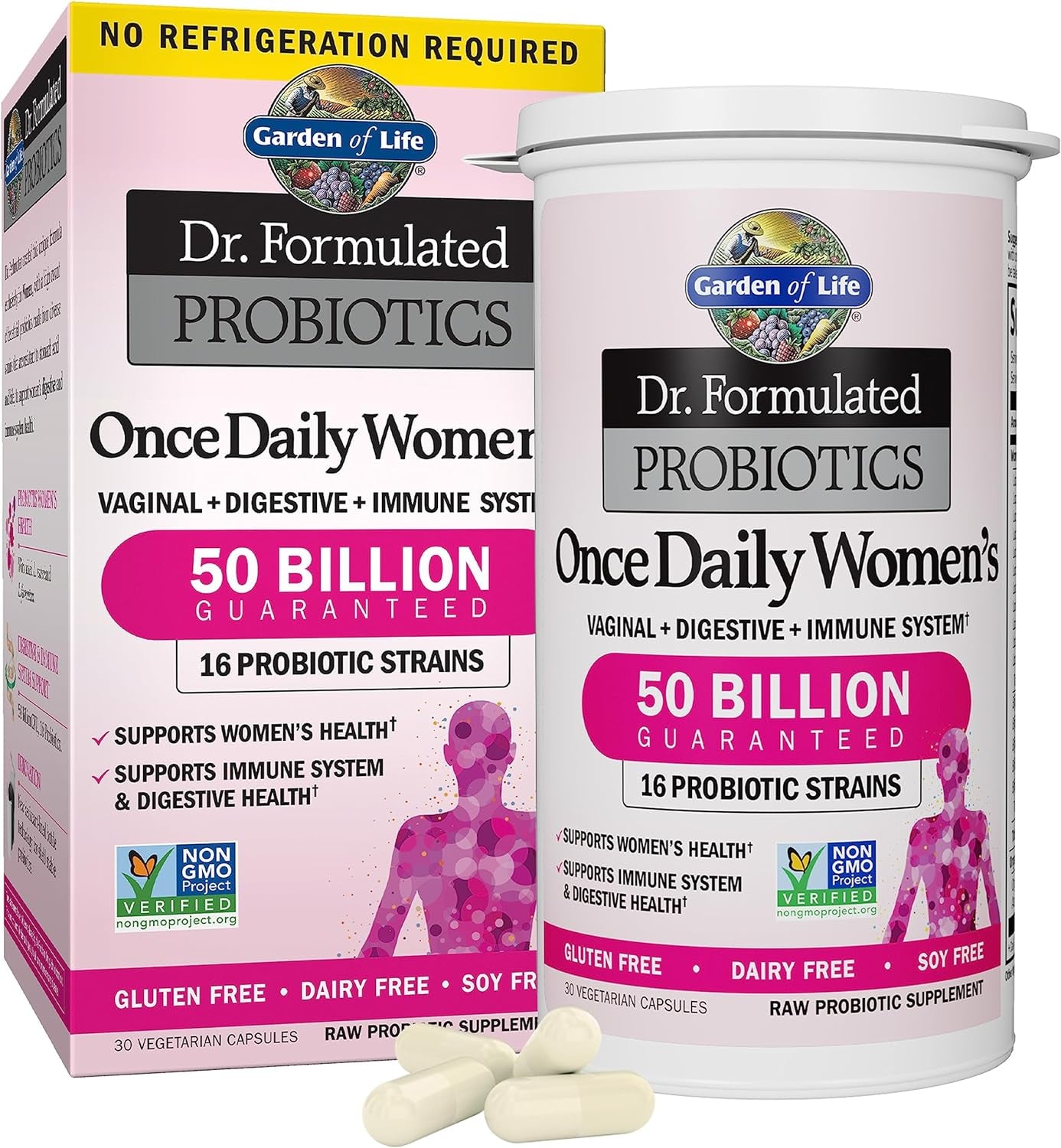 Dr. Formulated Probiotics for Women & Prebiotics, 50 Billion CFU for Women’S Daily Digestive Vaginal & Immune Health,  16 Probiotic Strains Shelf Stable No Gluten Dairy Soy, 30 Capsules