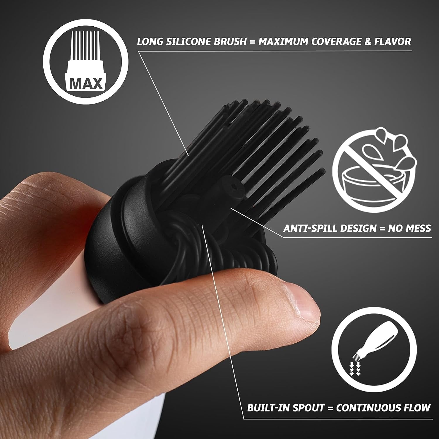 Silicone Basting Brush for Cooking - Oil Dispenser with Brush, All in One Oil Brush for Cooking, BBQ Brush, BBQ Mop -Smoker Accessories Gifts for Men - Sauce Brush for Cooking - Grilling Tools (Black)