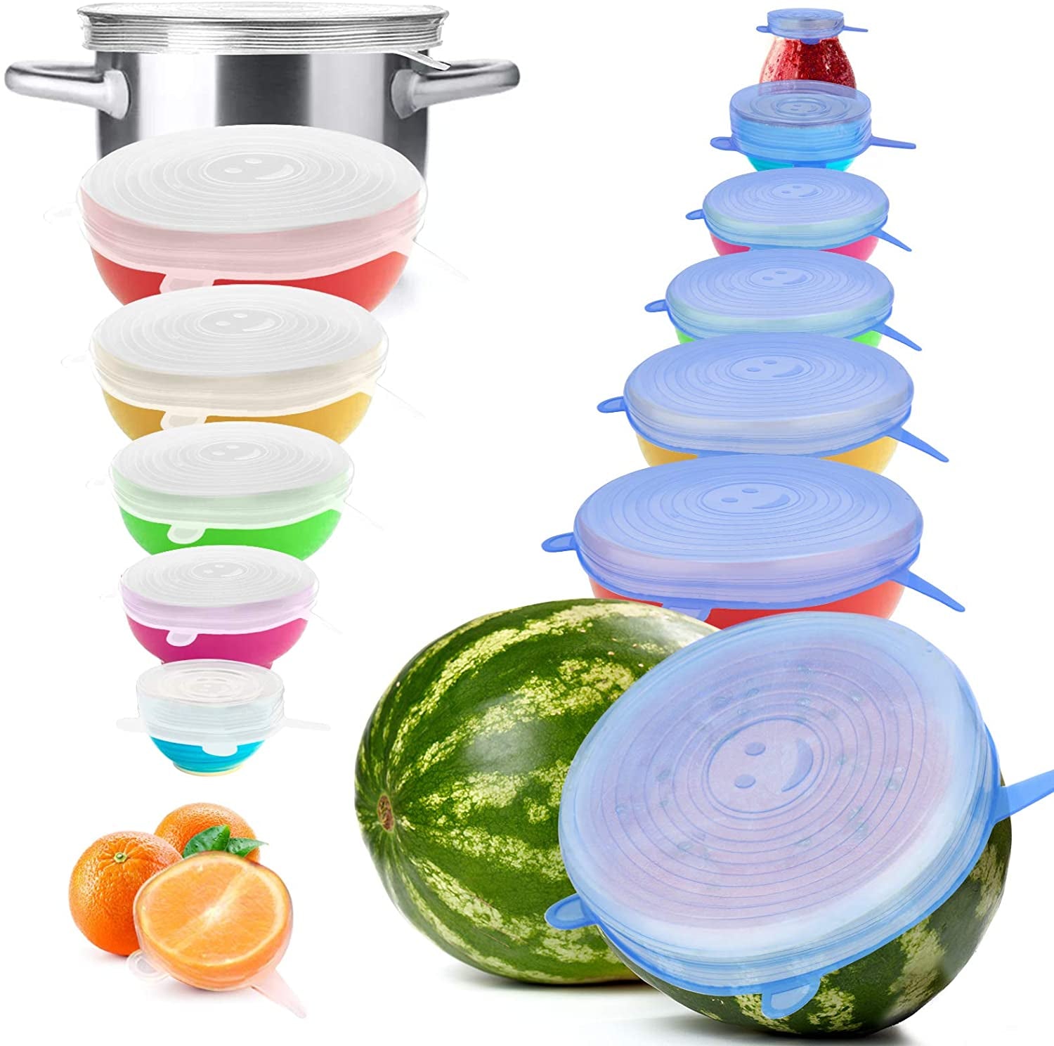 Reusable Premium Silicone Stretch and Seal Lids 14PCS for Food Storage, Flexible round Silicone Bowl Covers, 7 Different Sizes - Keep Food Fresh, by
