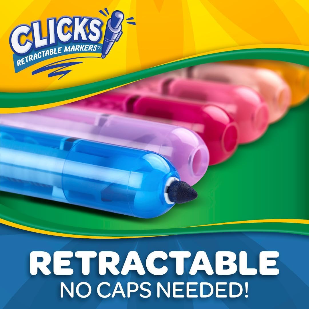 Clicks Washable Markers with Retractable Tips, School Supplies, Art Markers, 10 Count.
