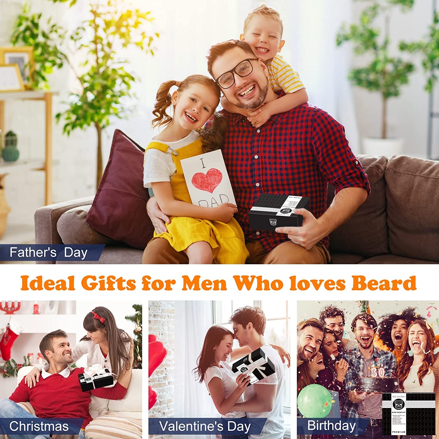 Christmas Gifts for Men - Beard Kit W/Beard Oil(2 Pack), Beard Balm, Beard Comb, Beard Kit for Patchy Beard - Birthday Gifts for Him Husband Boyfriend Dad, Stocking Stuffers for Men Christmas