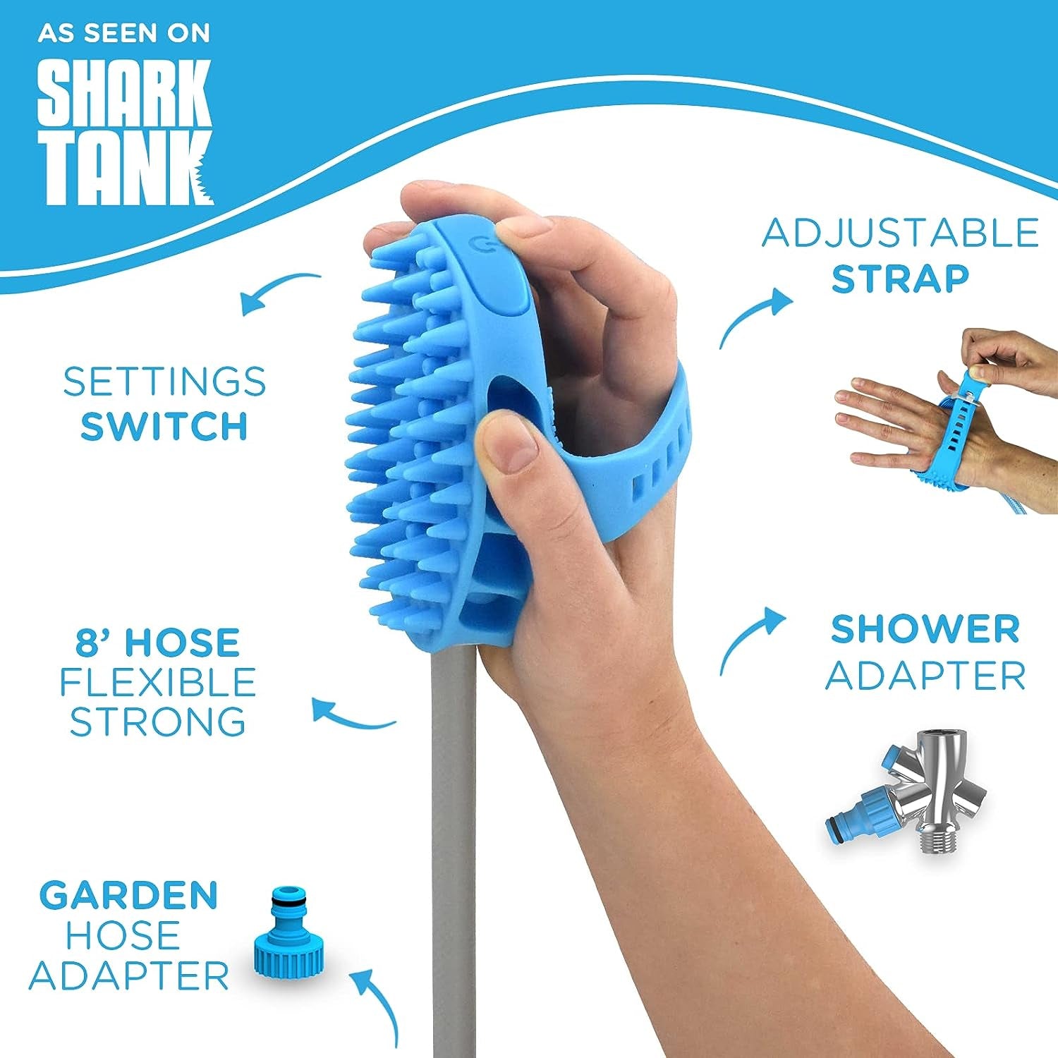 Dog Bath Brush Pro - Sprayer and Scrubber Tool in One - Indoor/Outdoor Dog Bathing Supplies - Pet Grooming for Dogs or Cats with Long and Short Hair - Dog Wash with Hose and Shower Attachment