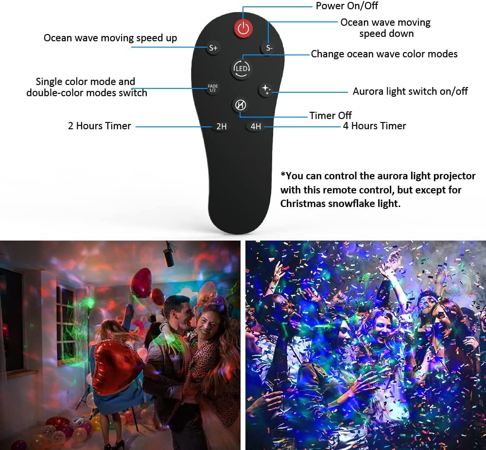 Yokgrass 2 in 1 Halloween Christmas Projector Light, Outdoor Water Wave Laser Aurora Holiday Spotlight with Remote Control, Waterproof Projector for Indoor Party Garden Landscape Tree Decoration