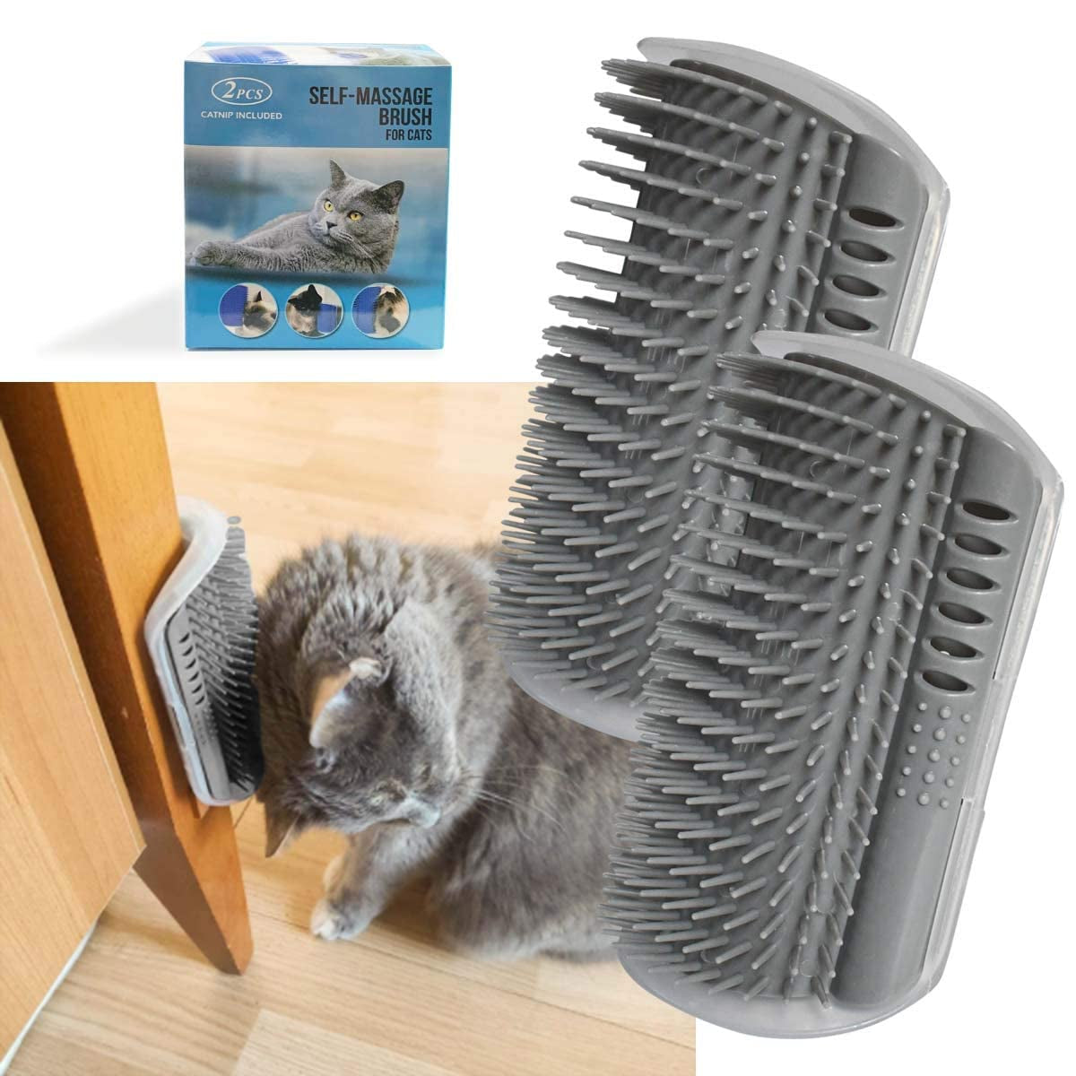 2 Pack Softer Self Groomer with Catnip Wall Corner Massage Comb Scratcher Grooming Brush Tool for Long & Short Fur Kitten Cats Dogs