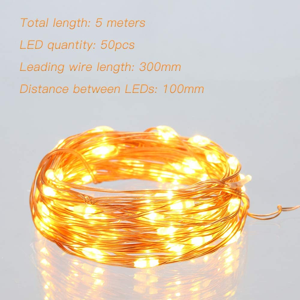 Led Fairy Lights Battery Operated, 2 Packs Mini Battery Powered Copper Wire Starry Fairy Lights for Bedroom, Christmas, Parties, Wedding, Centerpiece, Decoration (5M/16Ft Warm White)
