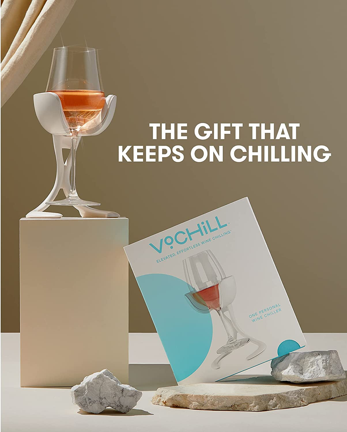 Stemmed Wine Glass Chiller | Smart & Stylish | Radically Cool Wine Tool – Keeps Wine Perfectly Chilled in Your Glass | Refreezable Chill Cradle Actively Chills (Quartz, Single )