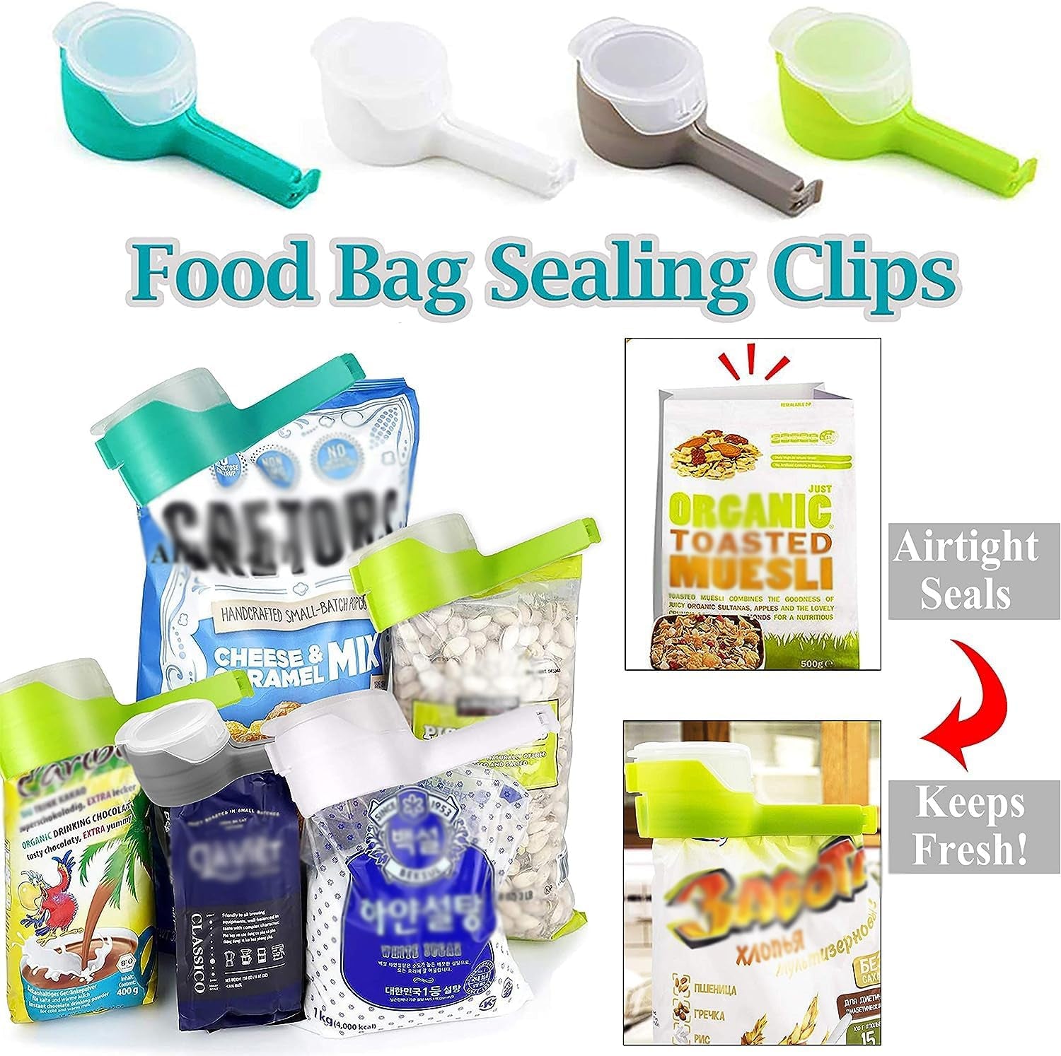 Bag Clips for Food, Food Storage Sealing Clips with Pour Spouts, Kitchen Chip Bag Clips, Plastic Cap Sealer Clips, Great for Kitchen Food Storage and Organization