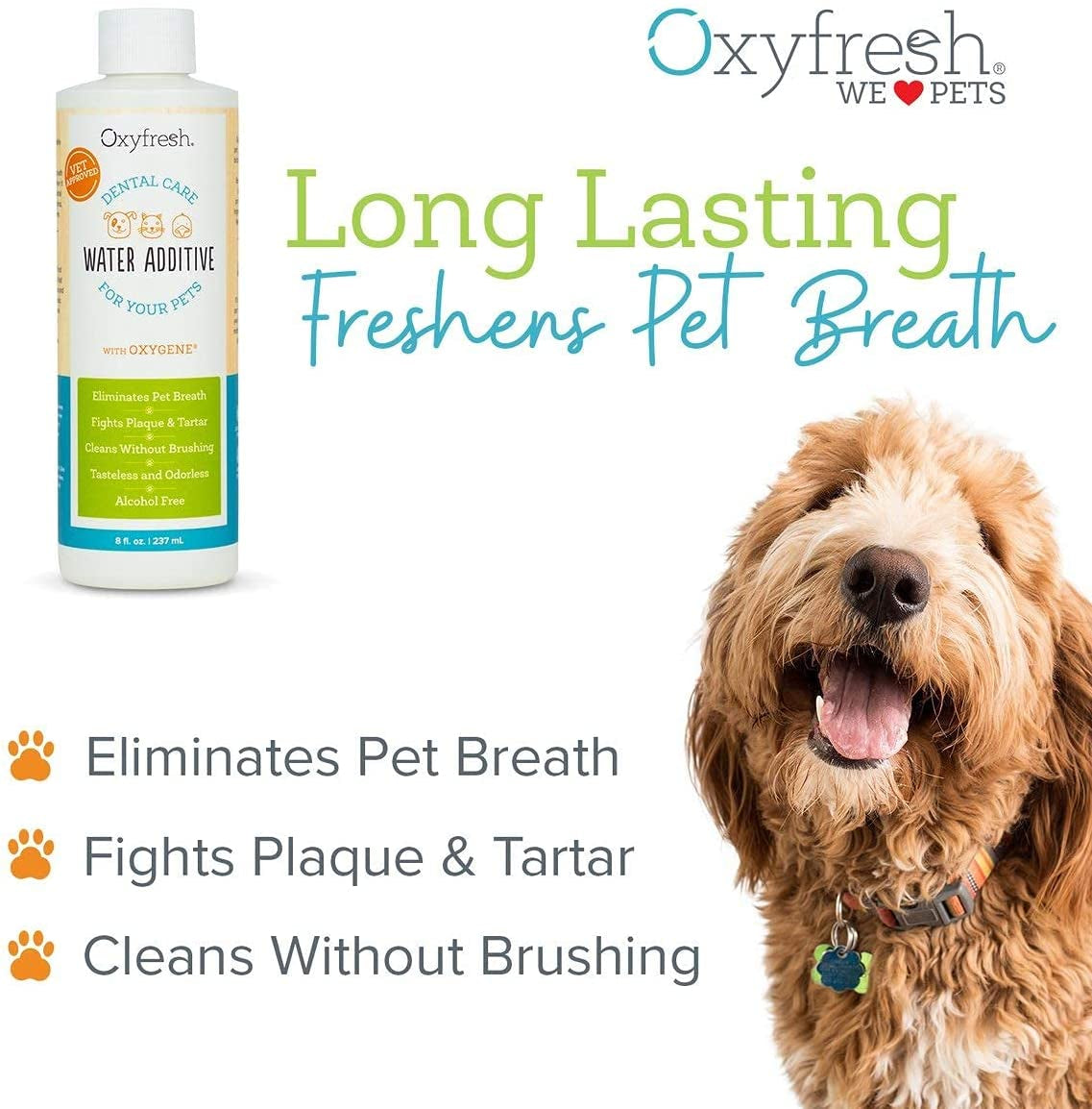 Premium Pet Dental Care Solution Pet Water Additive: Best Way to Eliminate Bad Dog Breath and Cat Bad Breath - Fights Tartar & Plaque - so Easy, Just Add to Water! Vet Recommended 16 Oz.
