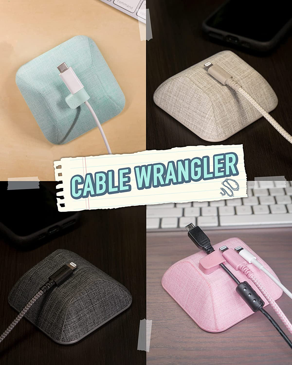 Magnetic Cord Holder - Cable Wrangler Organizer with Magnet Clips for Charger Management on Desktop, Nightstand, or Side Table - Lightly Toasted Beige