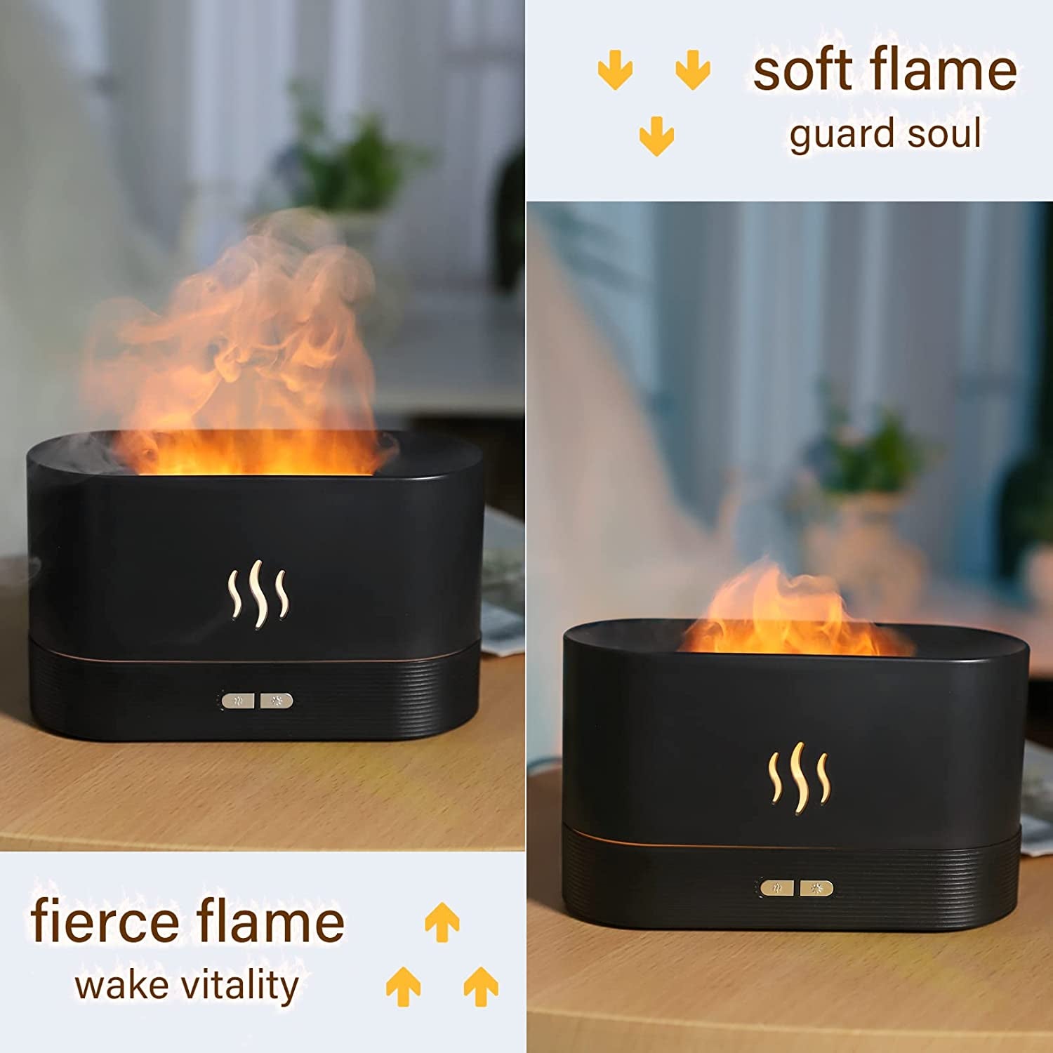 Flame Air Diffuser,Humidifier,Portable-Noiseless Aroma Diffuser for Home,Office or Yoga Essential Oil Diffuser with No-Water Auto-Off Protection(Black)