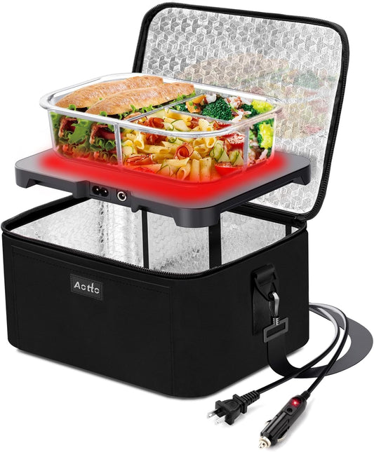 Portable Oven | 12V, 24V, 110V Food Warmer | Portable Mini Personal Microwave | Heated Lunch Box for Cooking and Reheating Food in Car, Truck, Travel, Camping, Work, Home |