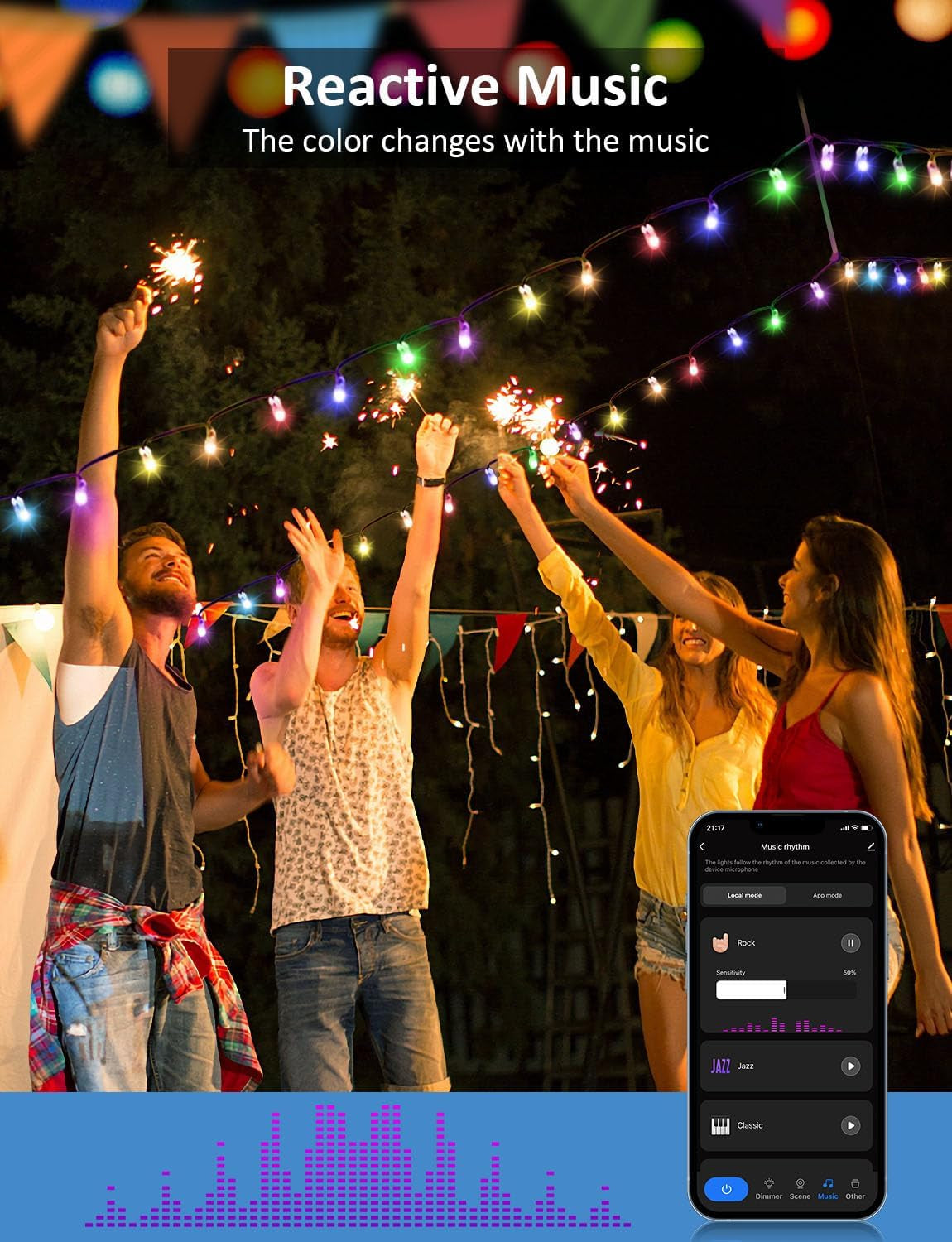 Smart LED Christmas Lights - Smart Twinkly String Lights App Controlled, Dimmable Color Changing Christmas Lights, Xmas Tree Lights Work with Alexa & Google Home for Outdoor Indoor Party Decor