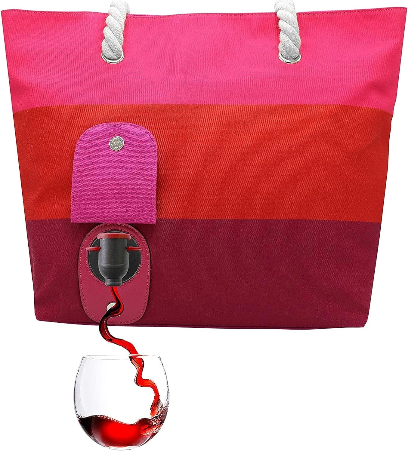 Tote Beach Bag - Canvas Wine Purse with Hidden Spout and Dispenser Flask for Wine Lovers That Holds and Pours 2 Bottles of Wine! Traveling, Concerts, Bachelorette Party - Sangria