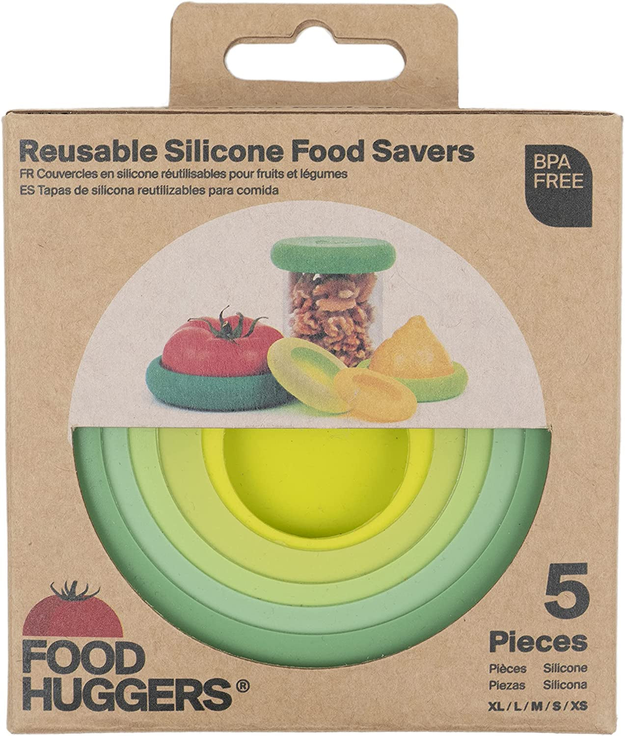 5Pc Reusable Silicone Food Savers | BPA Free & Dishwasher Safe | Fruit & Vegetable Produce Storage for Onion, Tomato, Lemon, Banana, Cans & More | Round, Sage Green