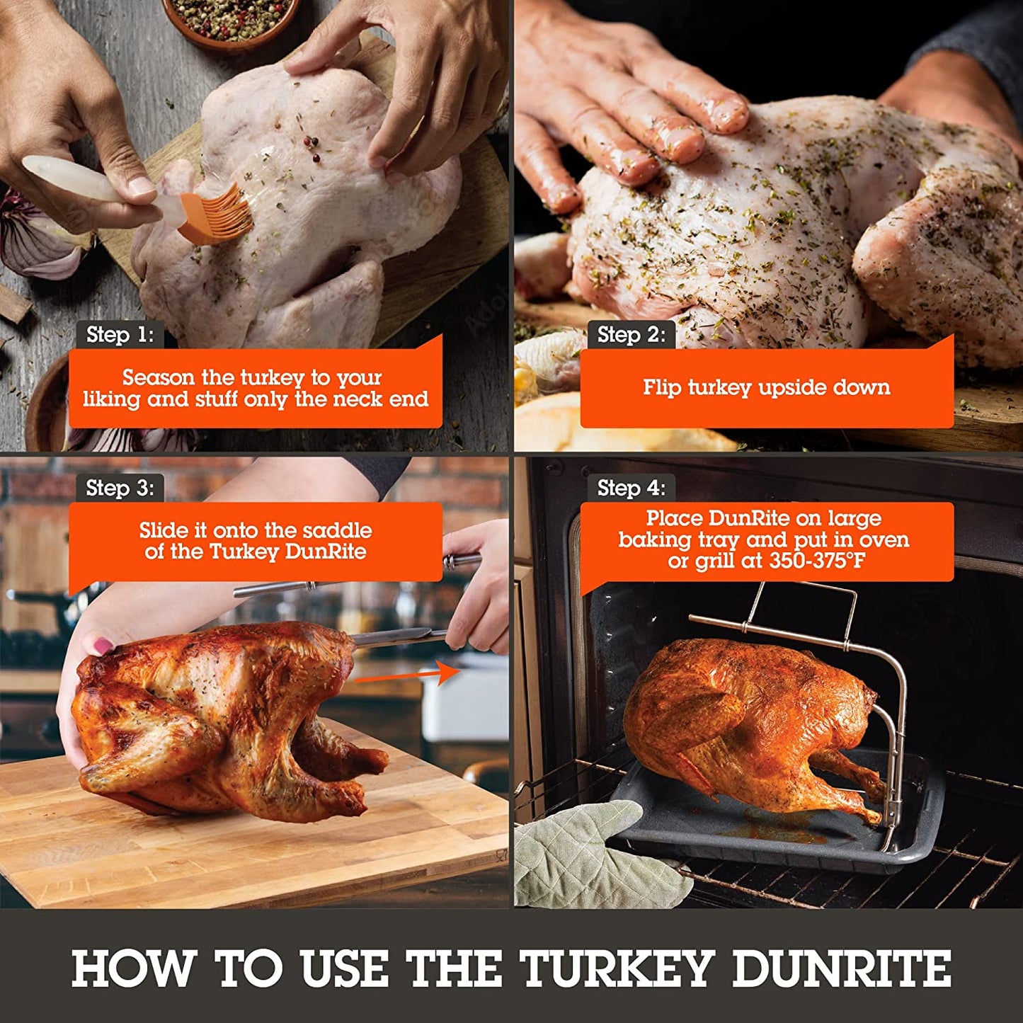 Thanksgiving Turkey Roaster - Original Upside down Turkey Dunrite Stainless Steel Cooker - Keeps Juices inside Meat, Not outside the Pan - Great for Cooking Juicy Roast for Thanksgiving Turkey Dinner