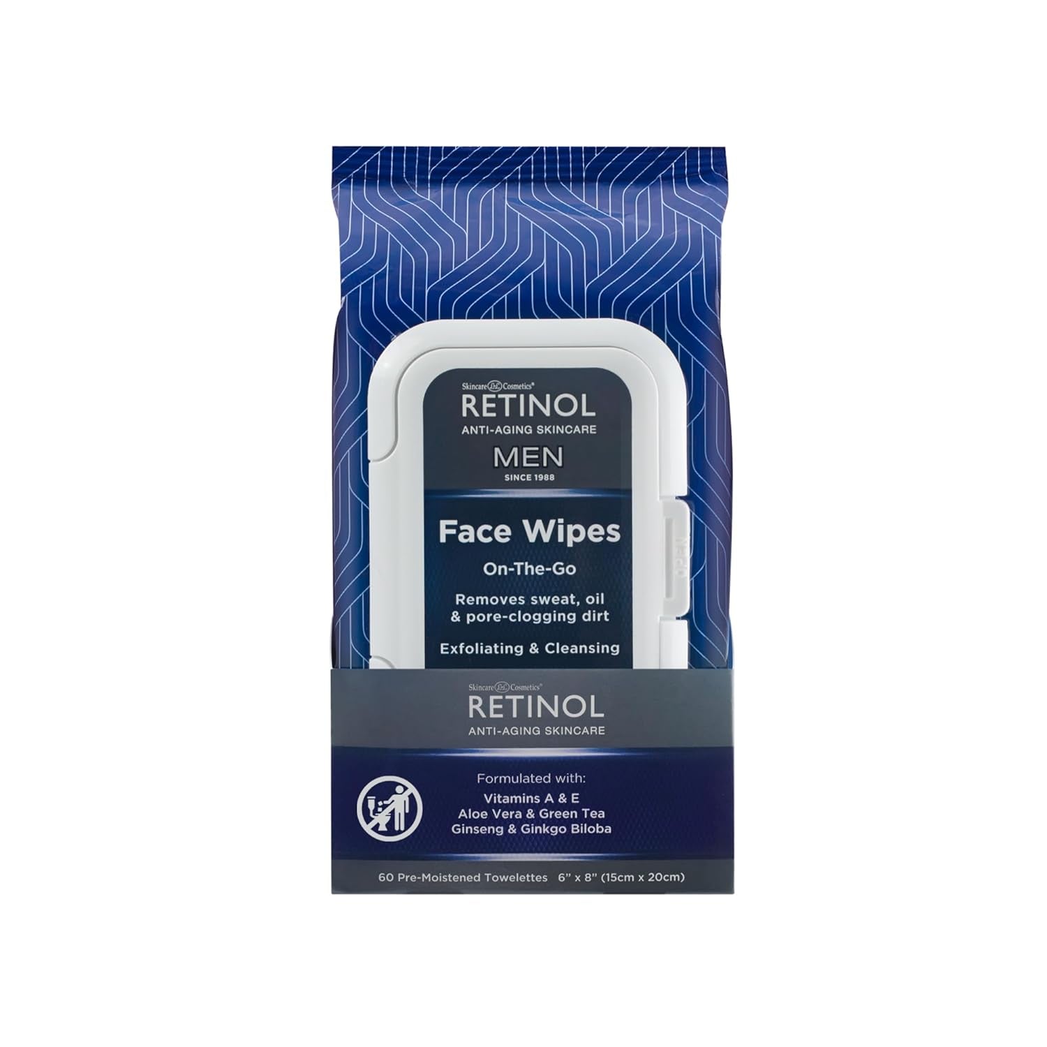 Men Facial Wipes Anti-Aging Cleansing Towelettes - Quickly Cleanse Face from Sweat, Oil and Pore-Clogging Dirt without Any Heavy Residue