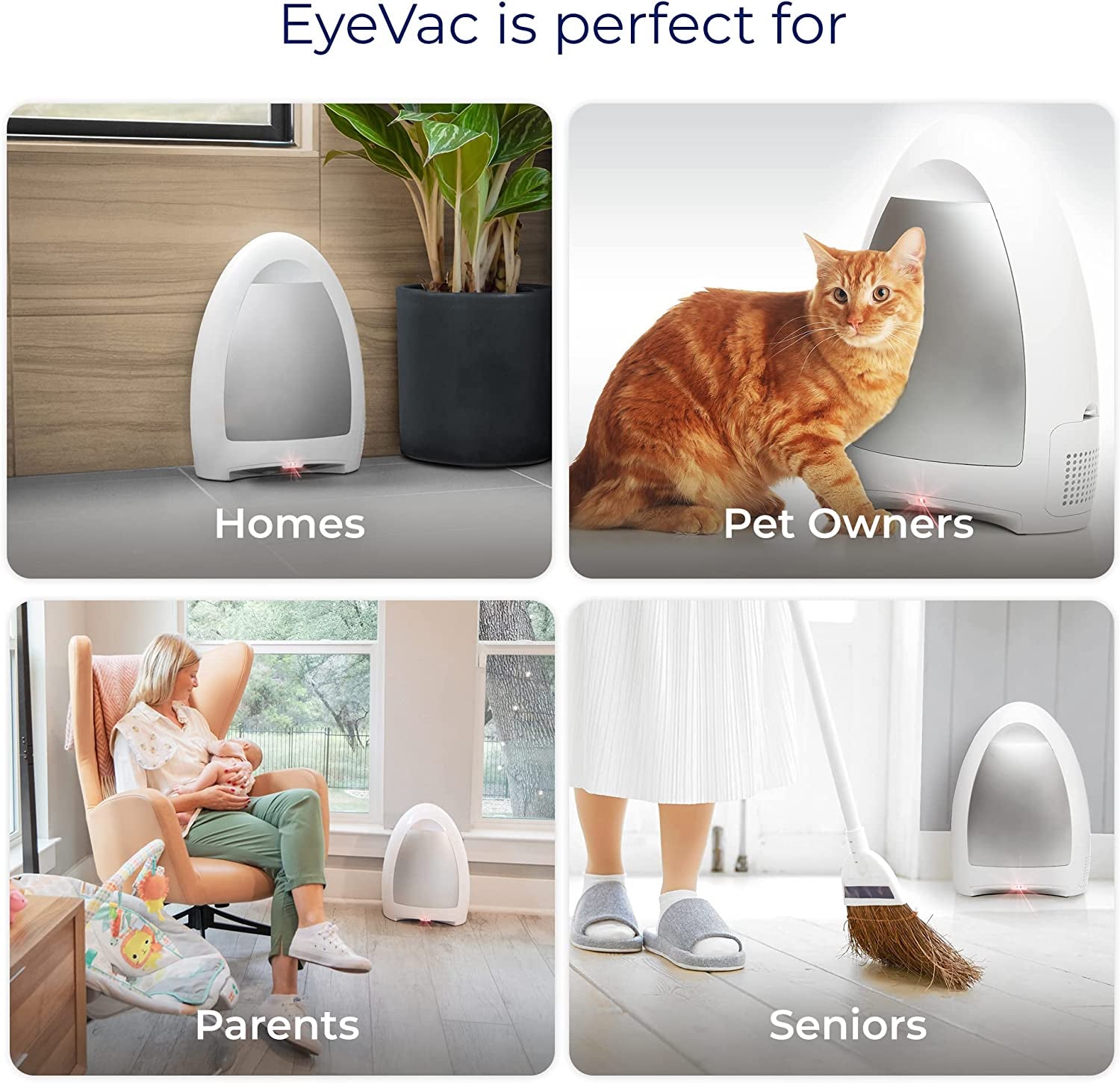 Eyevac Home Touchless Vacuum, Dual High Efficiency Filtration, Corded, Bagless, Automatic Sensors, 1000 Watt (Designer White)