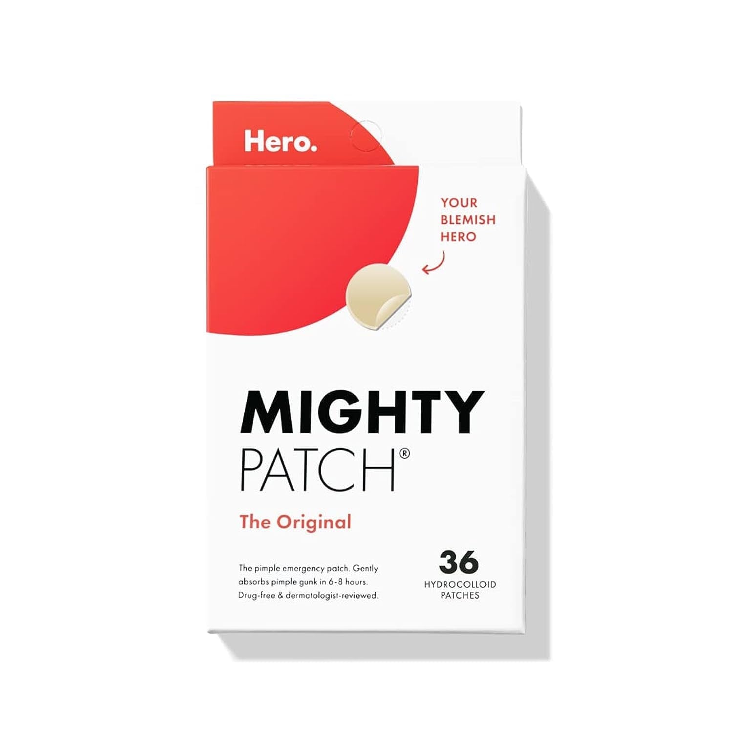 ™ Original Patch from Hero Cosmetics - Hydrocolloid Acne Pimple Patch for Covering Zits and Blemishes, Spot Stickers for Face and Skin, Vegan-Friendly and Not Tested on Animals (36 Count)