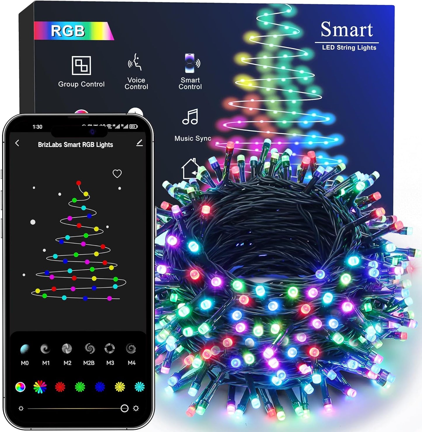 Brizled Smart Wifi Christmas Lights, 99Ft 300 LED Smart Color Changing Christmas Lights APP Control, RGB Xmas Tree Lights Work with Alexa Google Home for Christmas Halloween Indoor Outdoor Party Decor