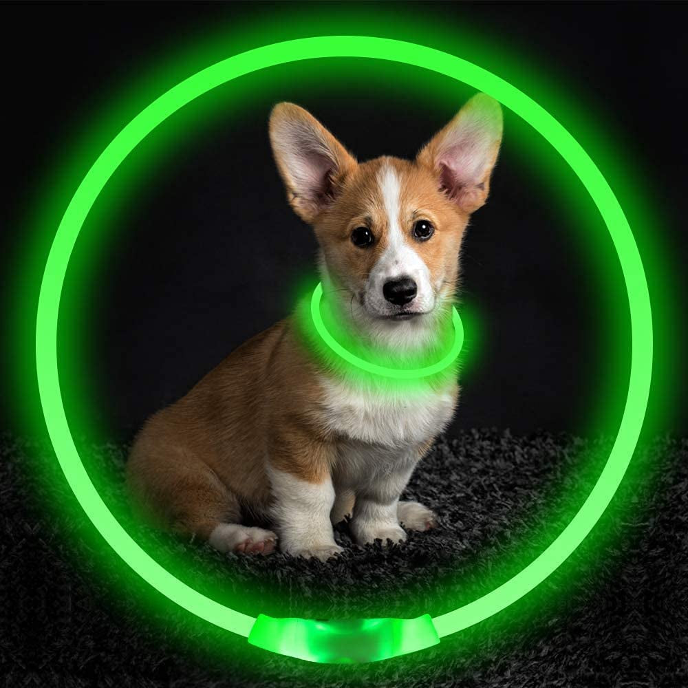 Led Dog Collar, BSEEN USB Rechargeable Flash Dog Necklace Light, Pet Safety Collar Makes Your Beloved Dogs Be Seen at Night for Small Medium Large Dogs
