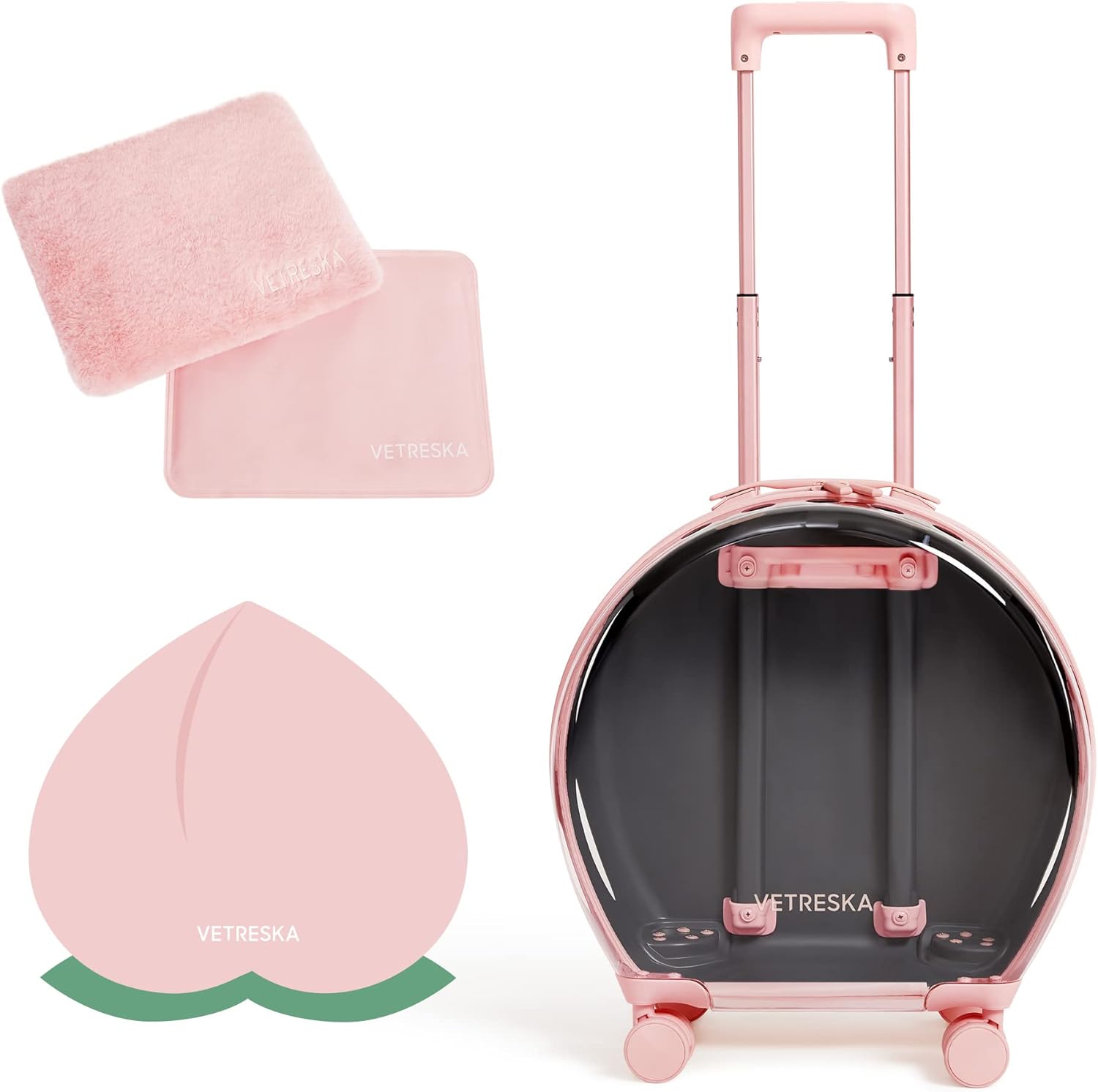 Pet Carrier with 2 Mats, Pink Pet Transport Luggage with Wheels and Telescopic Handle, Pet Travel Carrier for Small & Medium Dogs/Cats