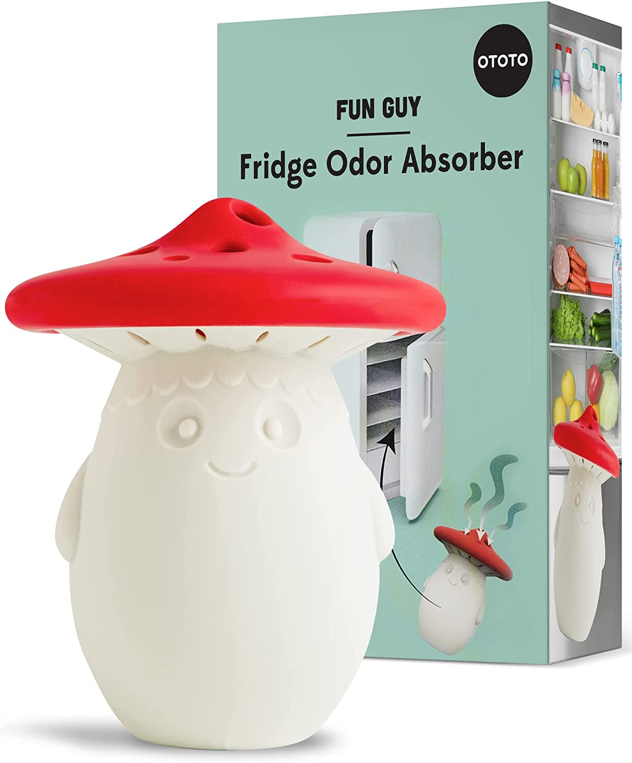 Fun Guy Fridge Deodorizer - Food-Grade Fridge Smell Eliminator - Dishwasher Safe and BPA Free Refrigerator Baking Soda Deodorizer Holder- 2.75 X 2.75 X 3.38 Inches