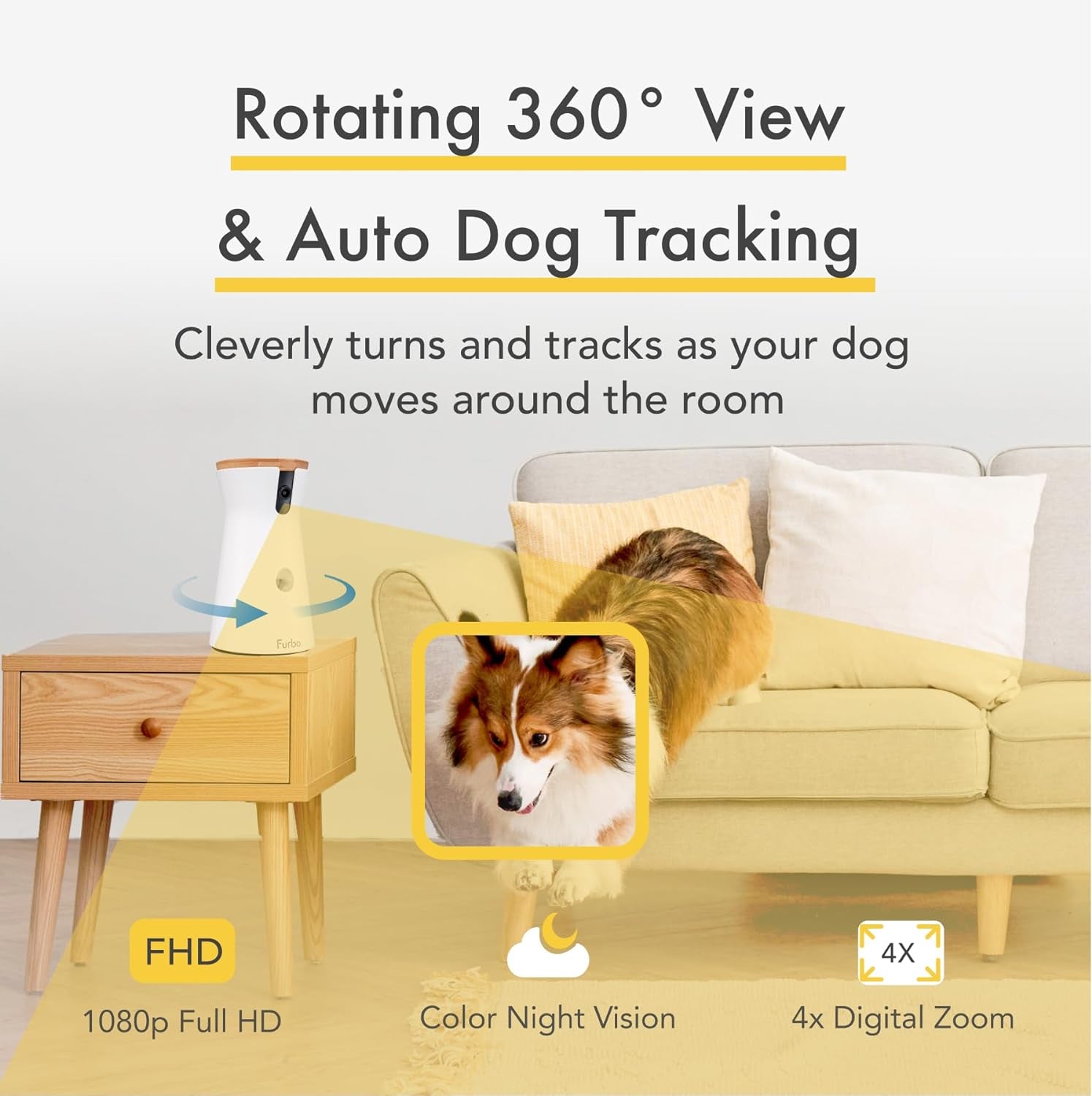360° Dog Camera: [New 2022] Rotating 360° View Wide-Angle Pet Camera with Treat Tossing, Color Night Vision, 1080P HD Pan, 2-Way Audio, Barking Alerts, Wifi, Designed for Dogs