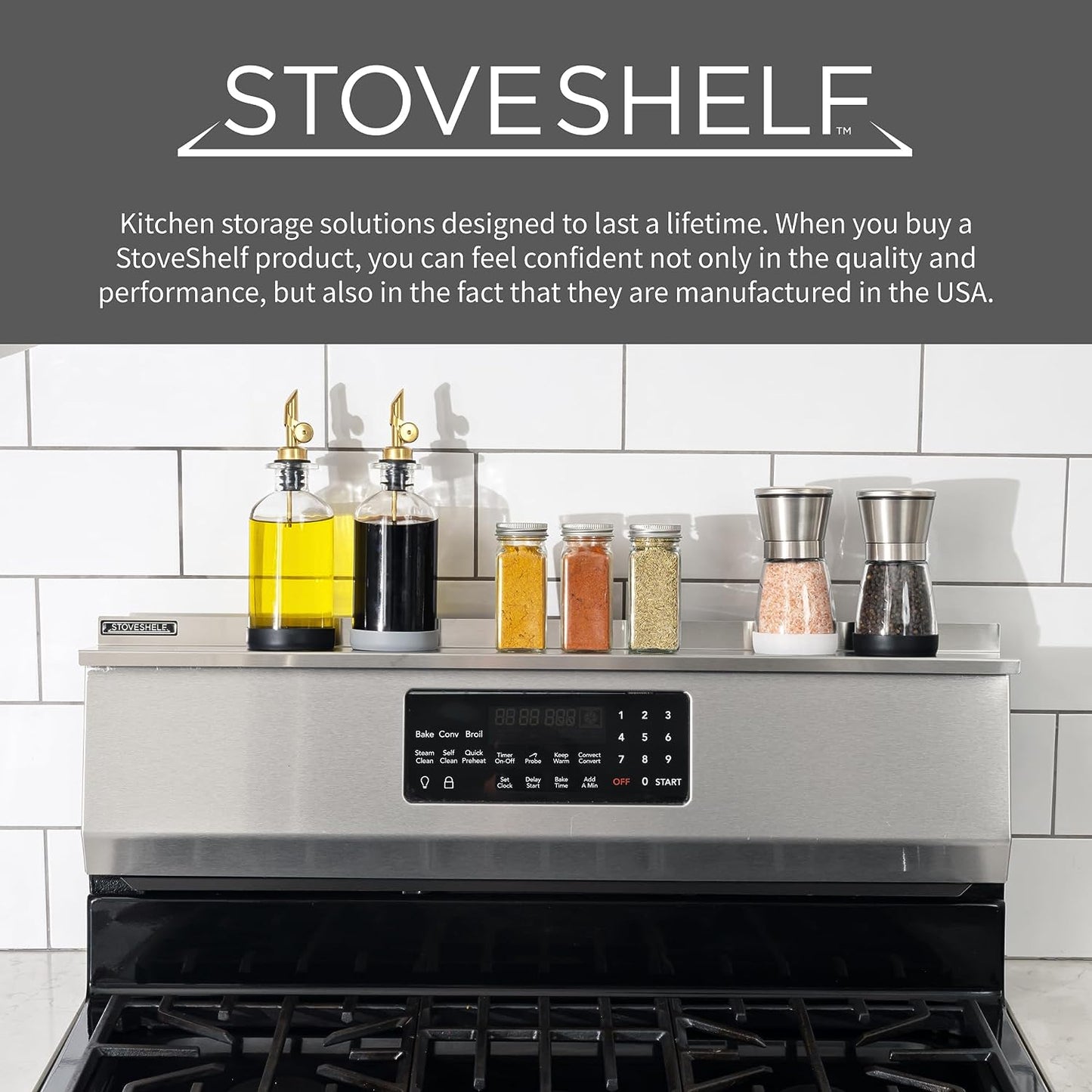 30" Length Stainless Steel Finish Magnetic Shelf for Kitchen Stove - Kitchen Storage Solution with Zero Installation - over Stove Spice Rack Organizer
