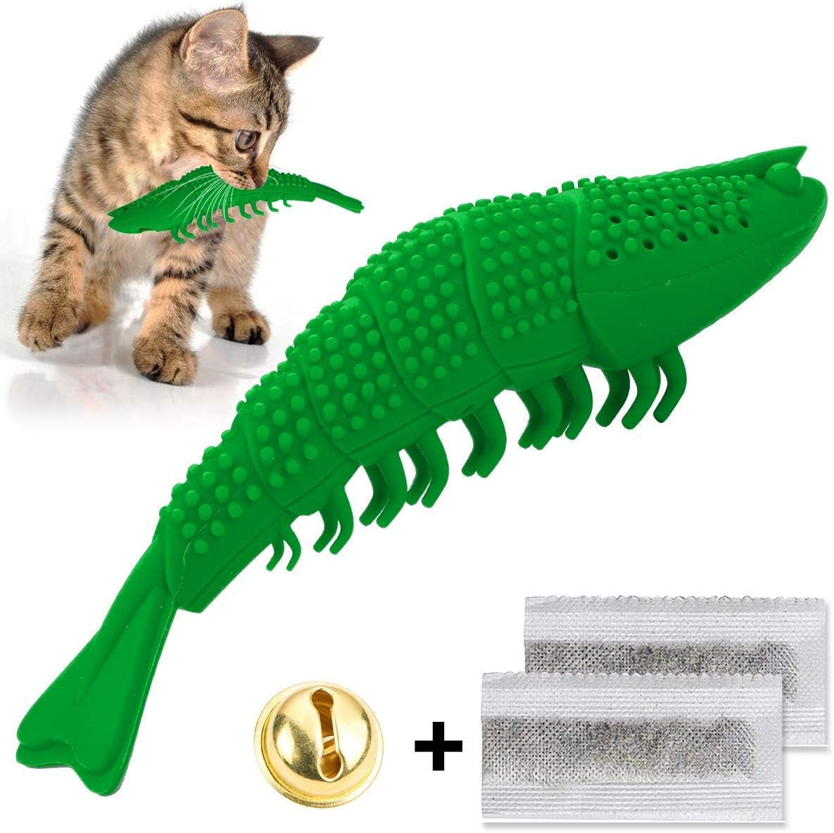 Cat Toy Interactive Catnip Dental Chew Cat Toothbrush Refillable with Bell (Toy)