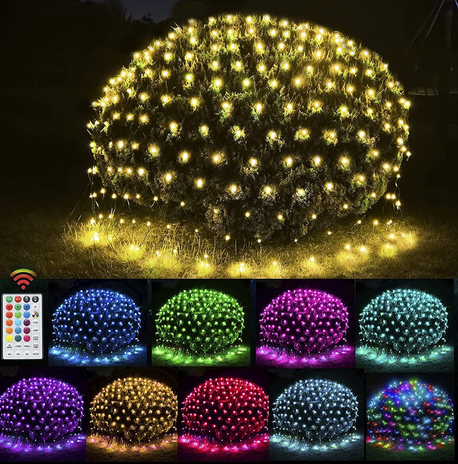OYCBUZO 204 LED Net Lights, 9.8Ft X 6.6Ft Color Changing Christmas Mesh String Lights, Connectable Fairy Lights Waterproof Outdoor Christmas Decorations for Tree Bushes Holiday Party Garden