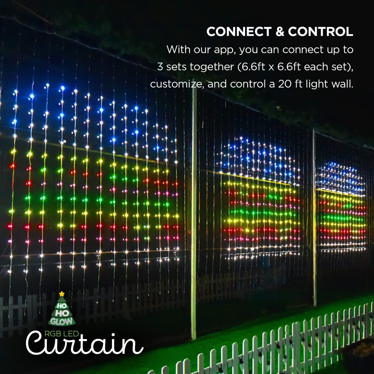 400 LED Curtain String Lights with App Control RGB Color Displays, Limitless Color Combinations and Pure Warm White Lighting, Indoor and Outdoor Decorations
