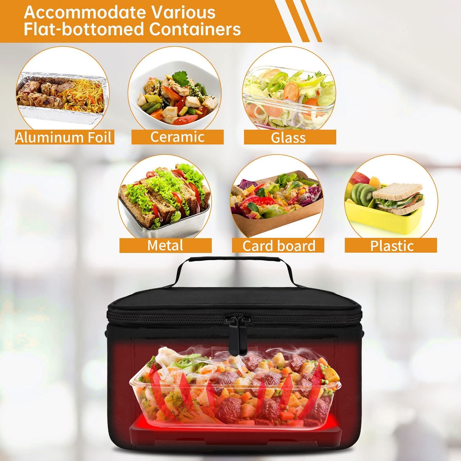 Portable Oven | 12V, 24V, 110V Food Warmer | Portable Mini Personal Microwave | Heated Lunch Box for Cooking and Reheating Food in Car, Truck, Travel, Camping, Work, Home |
