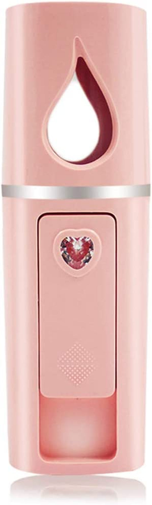 Portable Nano Facial Mister Mini Facial Steamer Atomization Eyelash Extensions with Mirror & 20Ml Visual Water Tank (Pink)