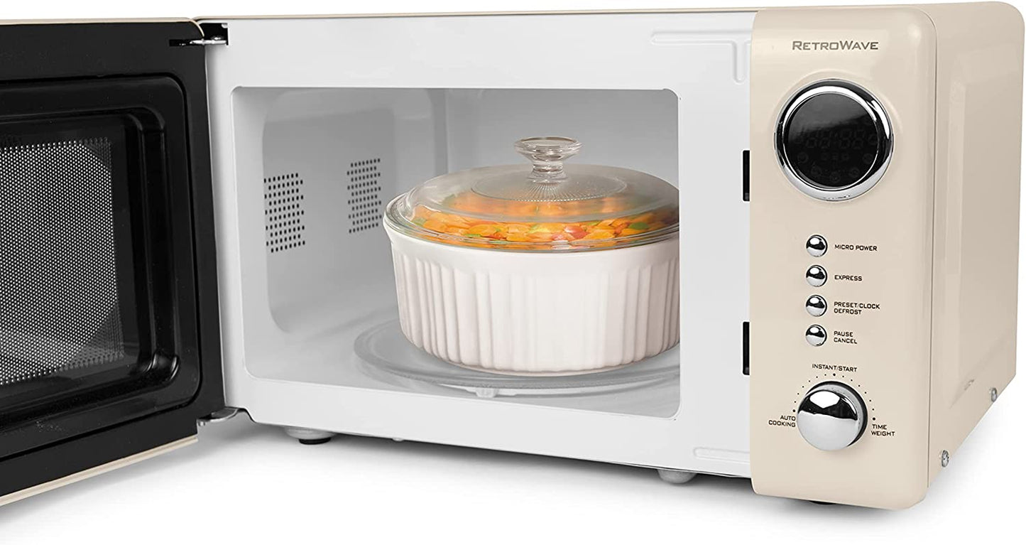 Retro Compact Countertop Microwave Oven - 0.7 Cu. Ft. - 700-Watts with LED Digital Display - Child Lock - Easy Clean Interior - Cream