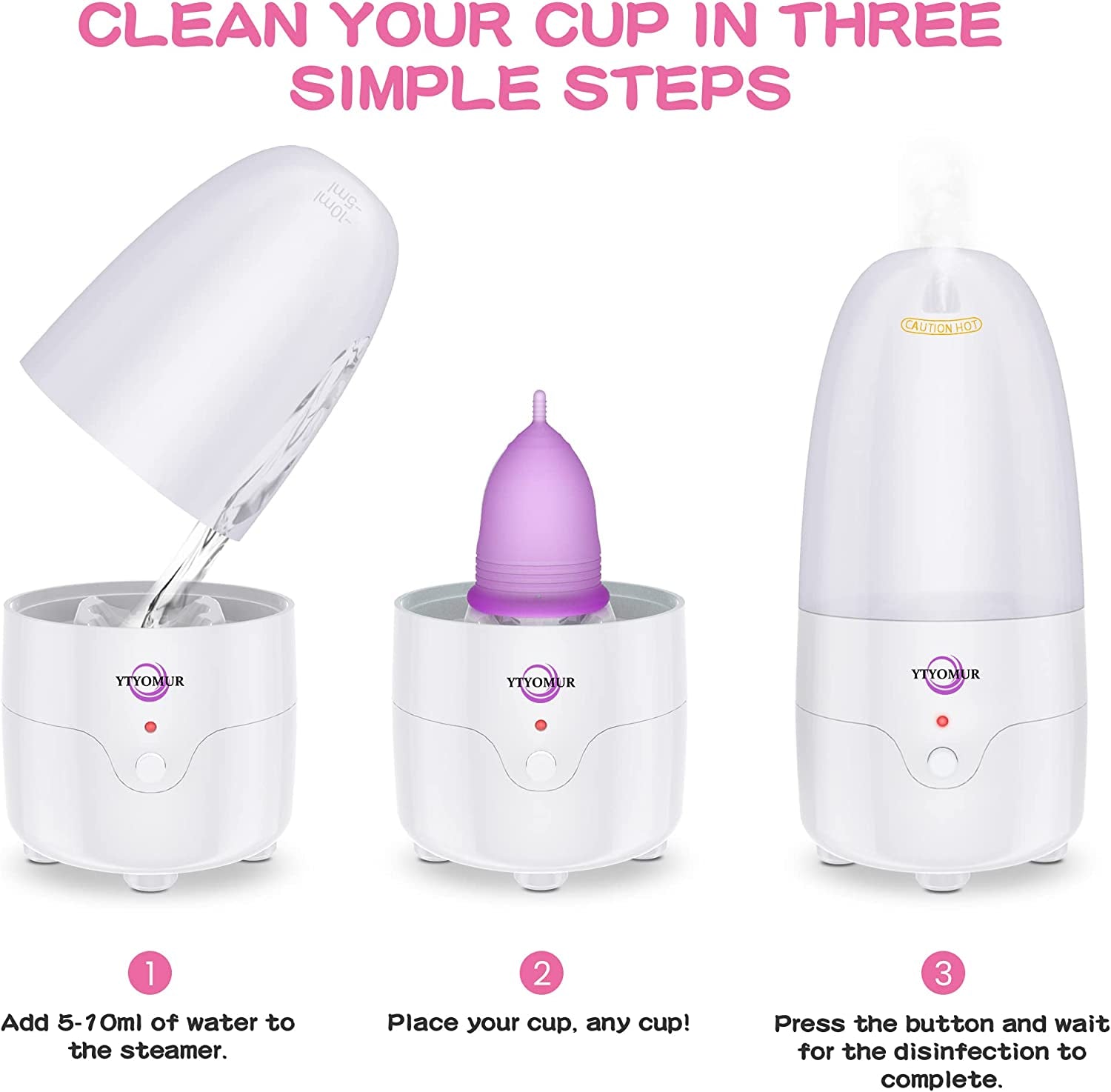 YTYOMUR Menstrual Cup Steamer Sterilizer with 2 Reusable Menstrual Cups, Period Cups Cleaner Wash Kit