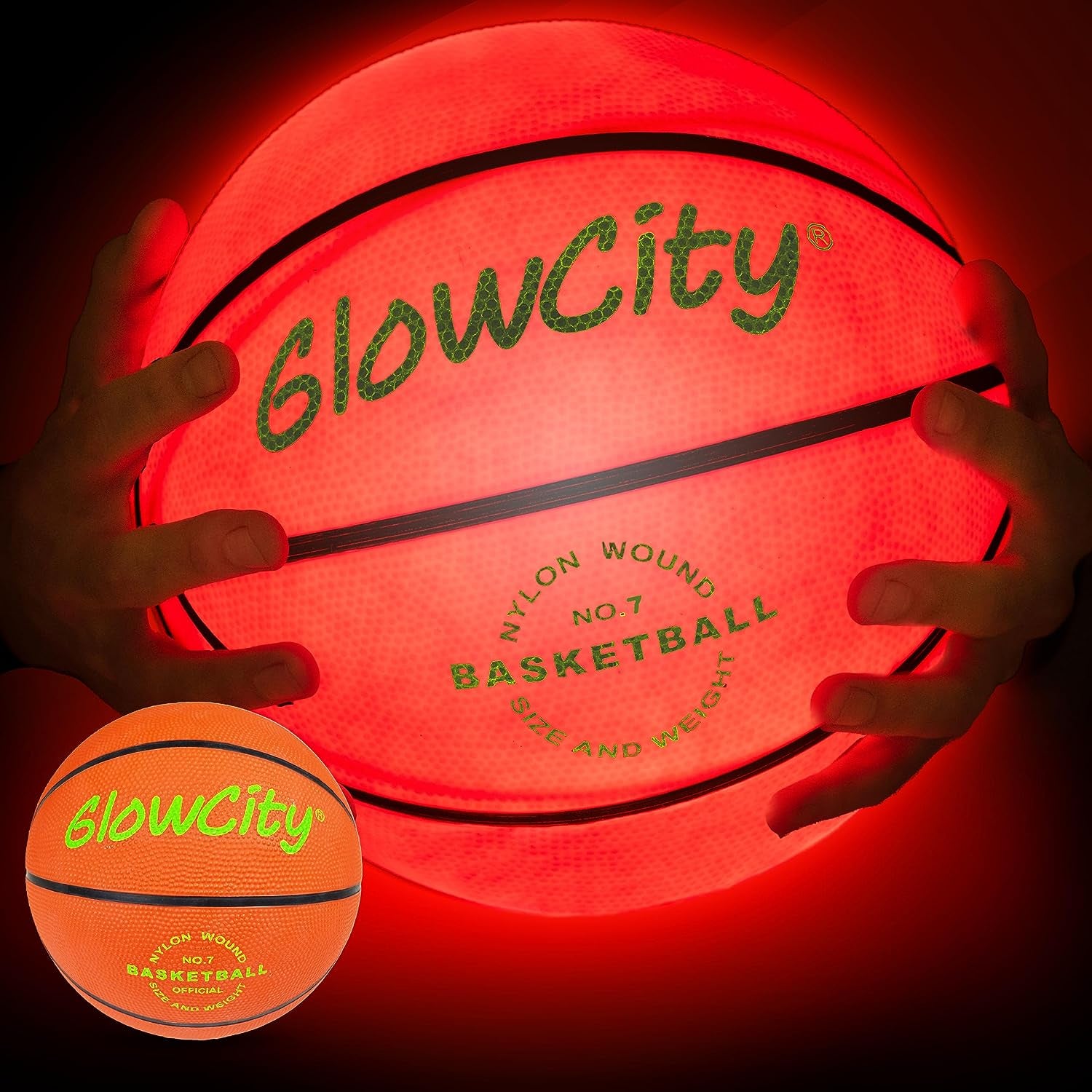 Glow in the Dark Basketball for Teen Boy - Glowing Red Basket Ball, Light up LED Toy for Night Ball Games - Sports Stuff & Gadgets for Kids Age 8 Years Old and Up