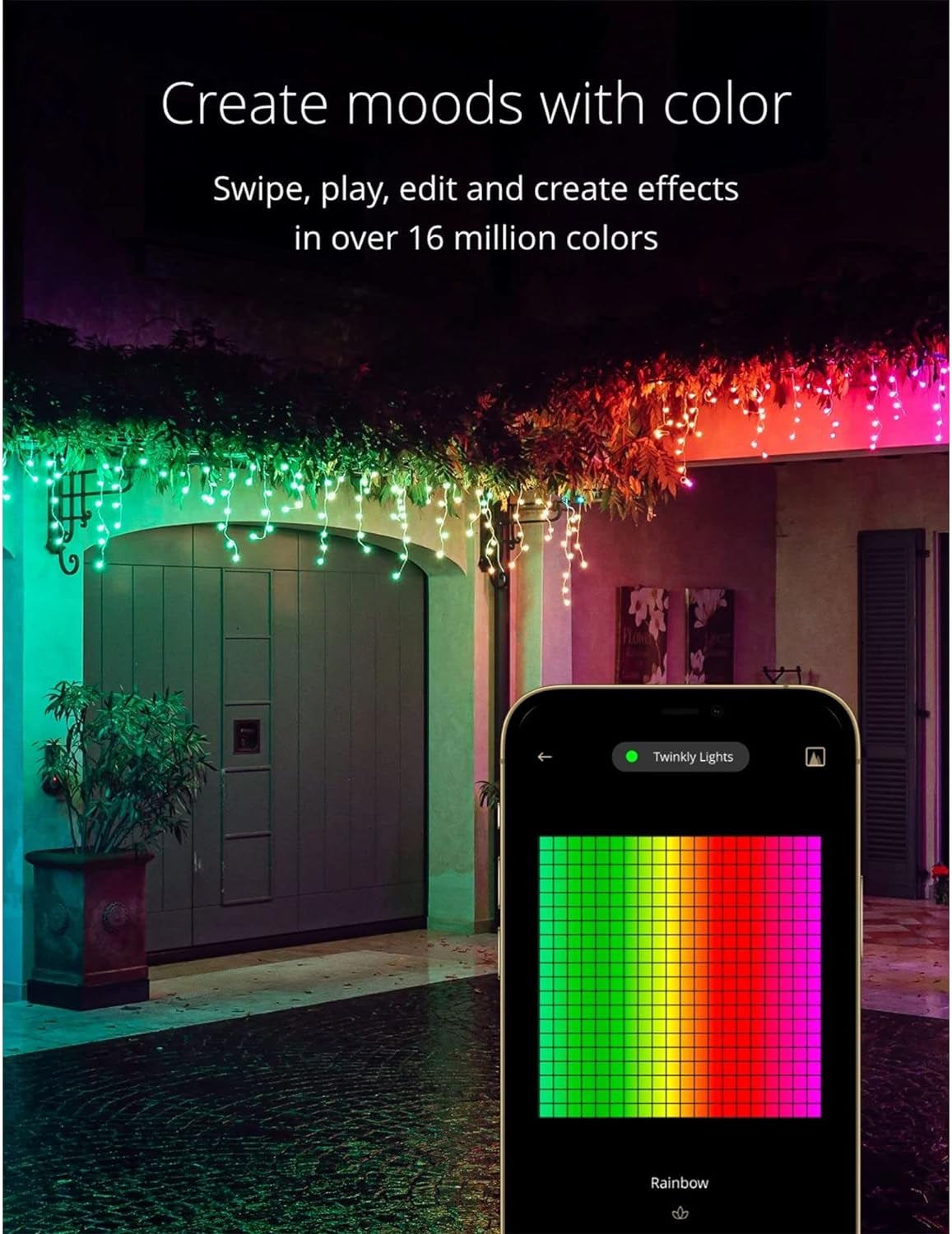 App Controlled Clear Wire LED Christmas Lights with 190 RGB Leds for Multipurpose Indoor and Outdoor Smart Lighting Decoration
