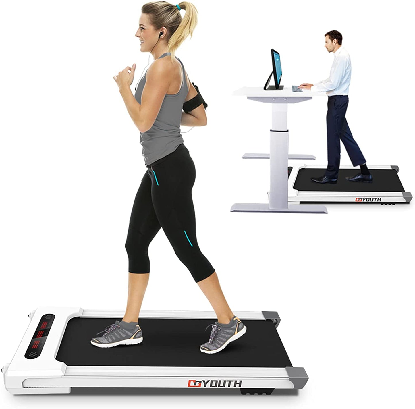 2 in 1 under Desk Electric Treadmill Motorized Exercise Machine with Wireless Speaker, Remote Control and LED Display, Walking Jogging Machine for Home/Office Use