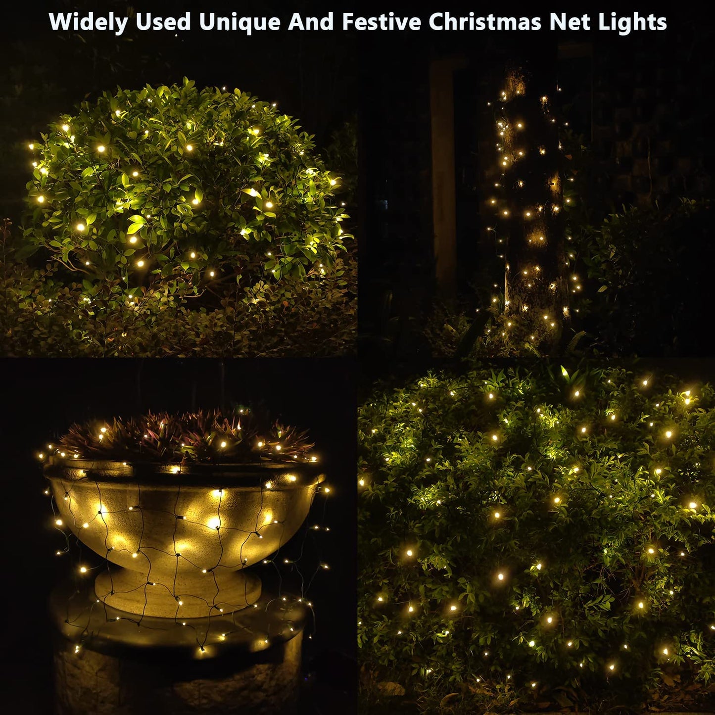 LED Christmas Net Lights Outdoor Christmas Decorations for Bushes,100Led 5Ftx5Ft Connectable Green Wire Net Christmas Lights for Outdoor Indoor Yard Mesh Shrub Tree Decor ,UL Certified(Warm White)