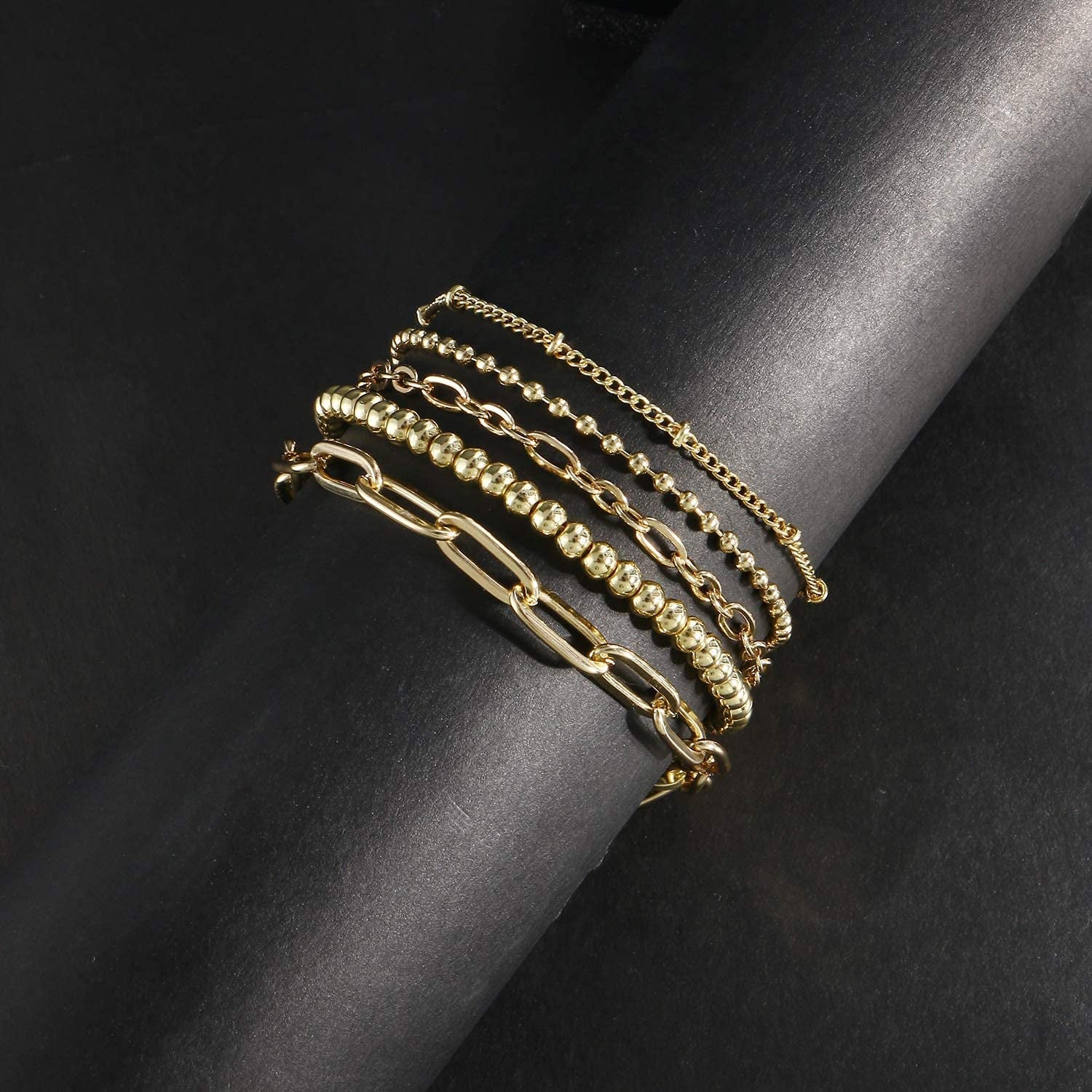 Gold Bracelet Sets for Women Girls 14K Real Gold Chain Dainty Link Paperclip Bracelets Stake Adjustable Layered Metal Link Bracelet Set Fashion Jewelry