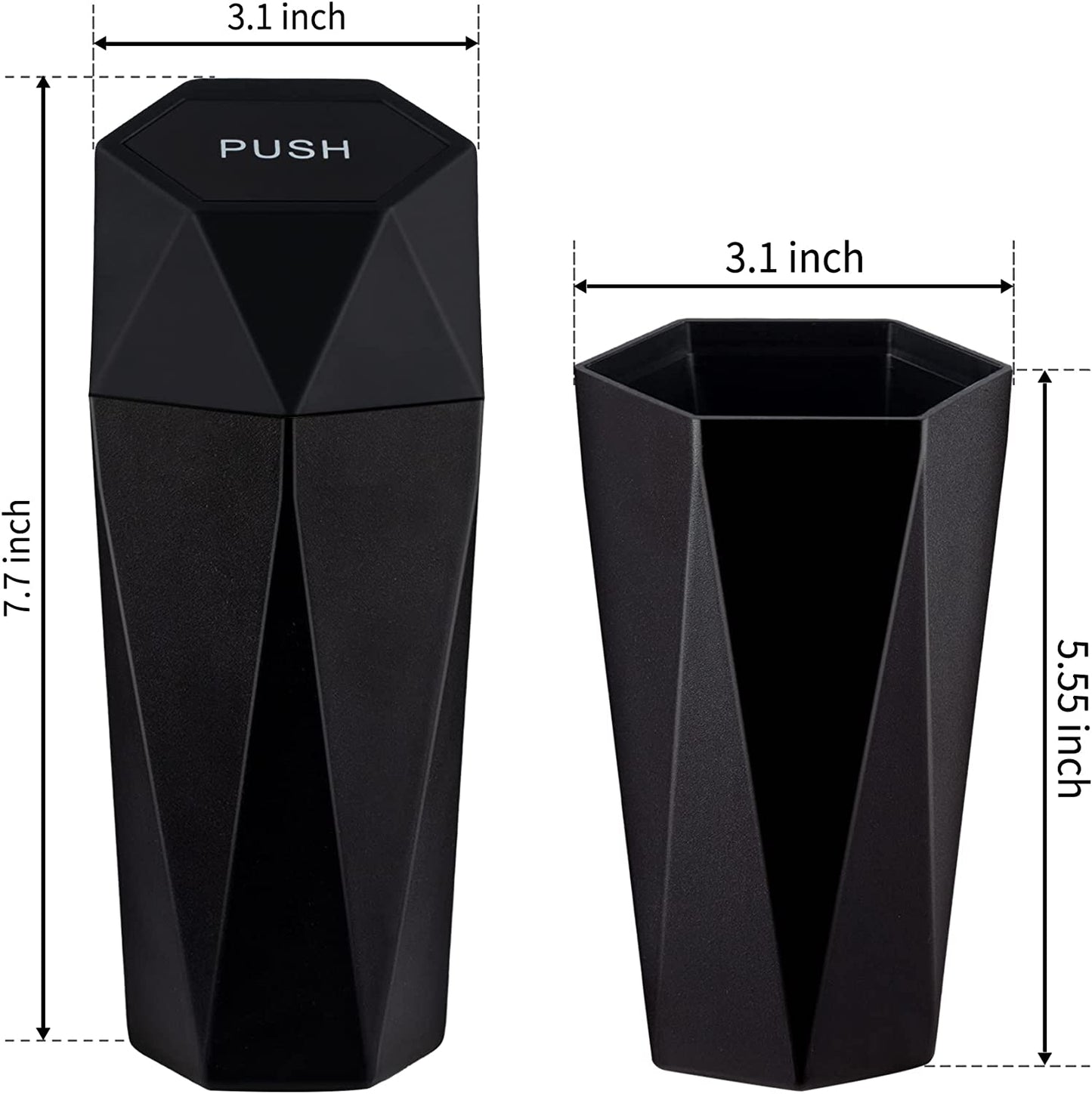 Car Trash Can with Lid, Diamond Design Small Automatic Portable Trash Can, Easy to Clean, Used in Car Home Office (Black)