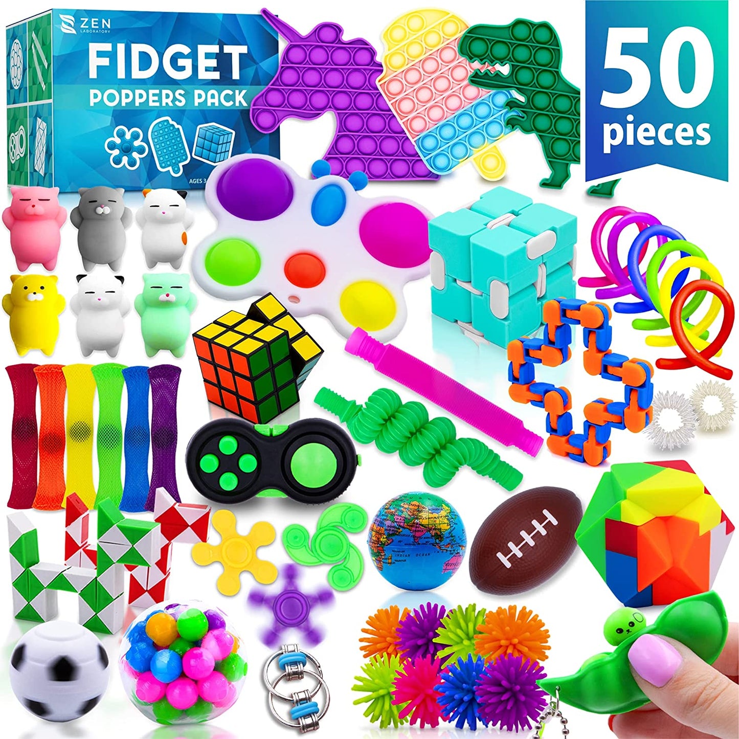 50 Pcs Fidget Pack - Party Favors Gifts for Kids, Adults & Autistics - Stress Relief Autism Sensory Toy - Fidget Toys Bulk for Classroom Treasure Box Prizes - Pop Its Fidgets Stocking Stuffers