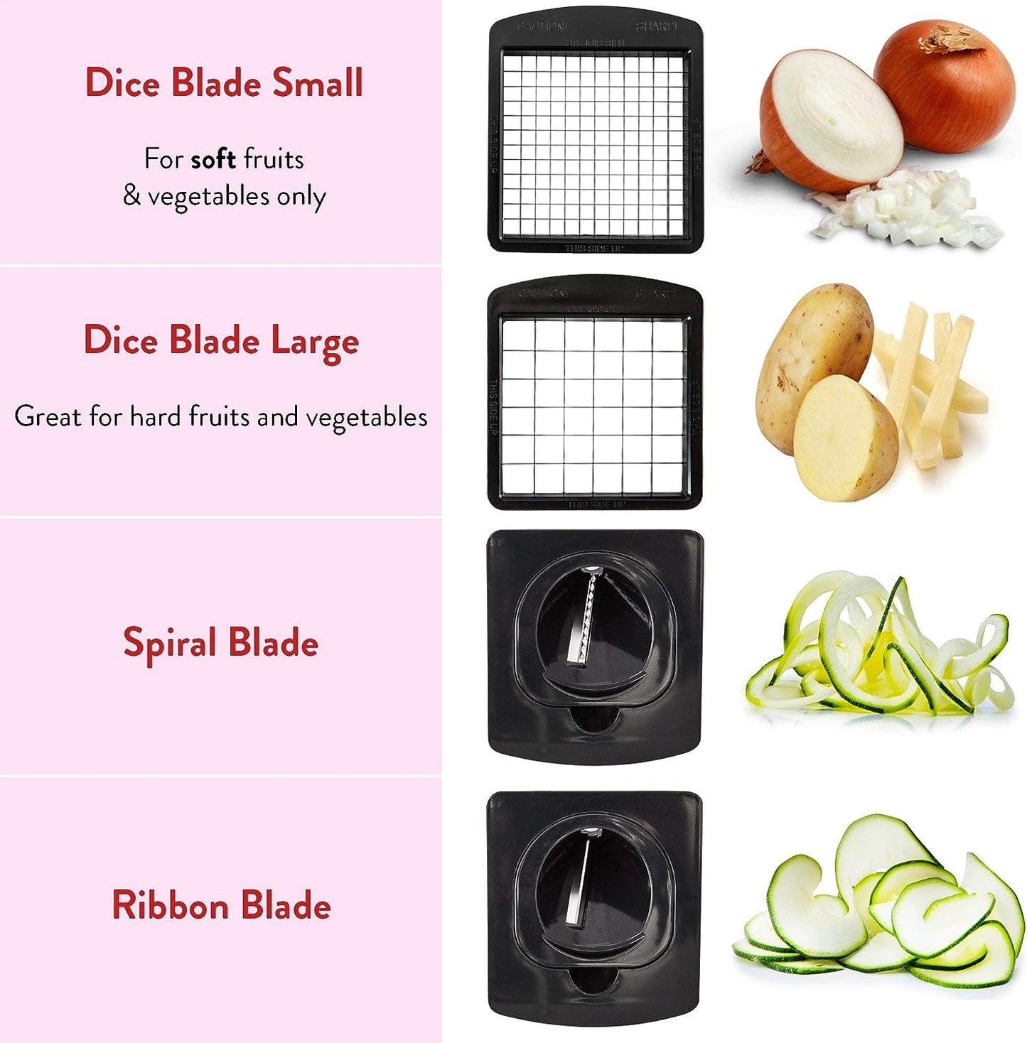 Vegetable Chopper - Spiralizer Vegetable Slicer - Onion Chopper with Container - Pro Food Chopper - Slicer Dicer Cutter - (4 in 1, White)