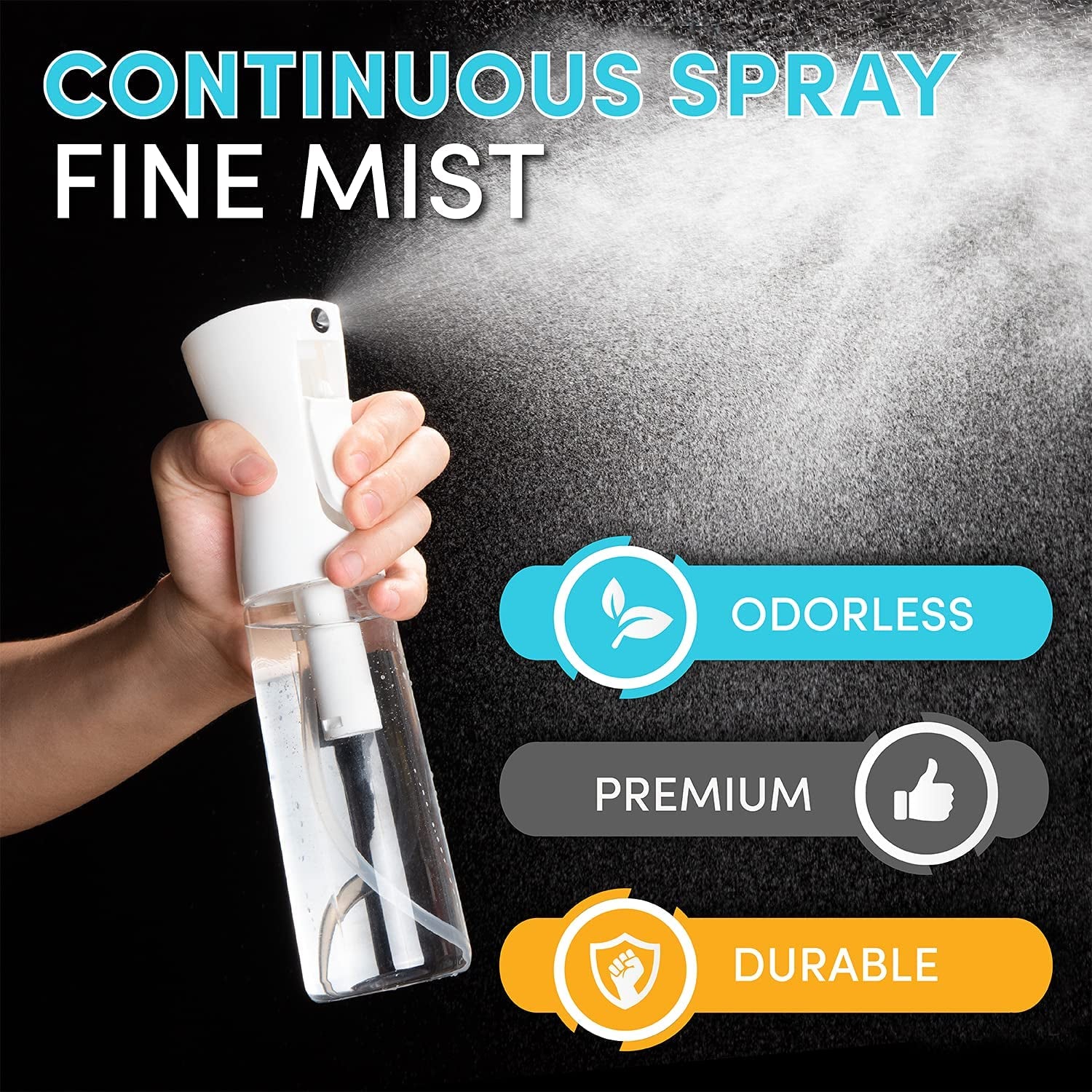 Continuous Spray Bottle for Hair (10.1Oz/300Ml) Mist Empty Ultra Fine Plastic Water Sprayer – for Hairstyling, Cleaning, Salons, Plants, Essential Oil Scents & More - White