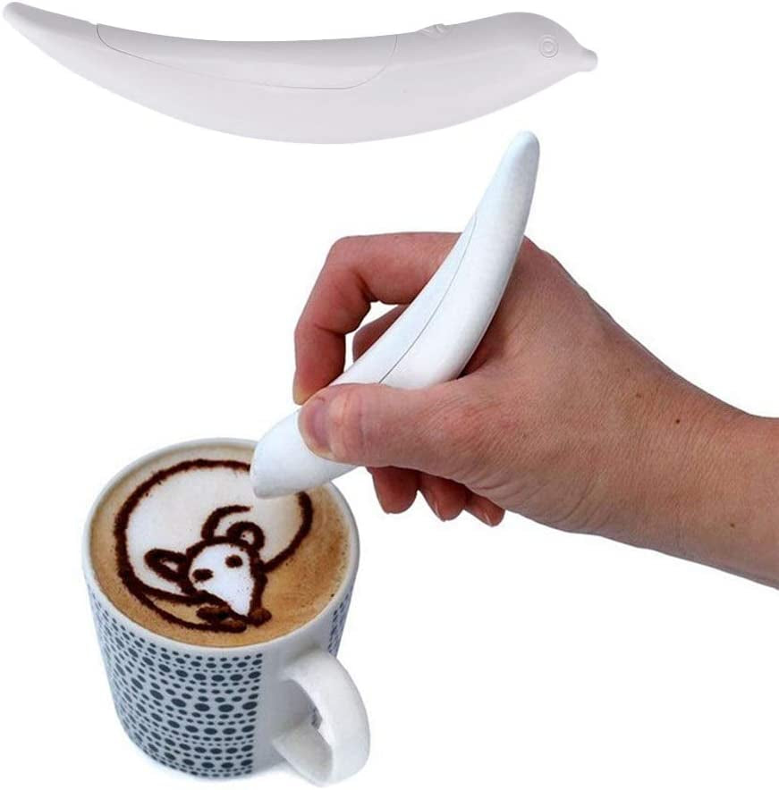 Latte Art Pen, White Spice Pen Electric Coffee Pen for Latte & Food DIY, Works with Cinnamon, Salt, White Sugar, Fine Coffee Grinds, Powered by Battery