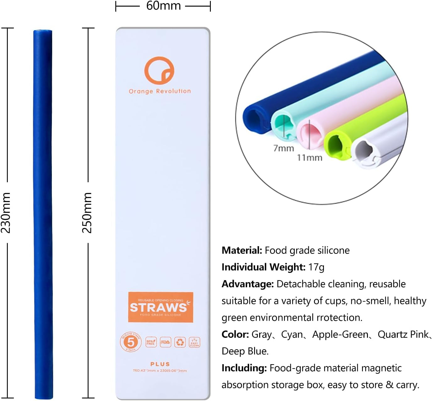 5Pcs Reusable Silicone Straws, Food Grade Openable Drinking Straw, BPA Free Snap Straws,Open for Cleaning, Flexible Straw Hot & Cold Compatible for Home,Party,Travel